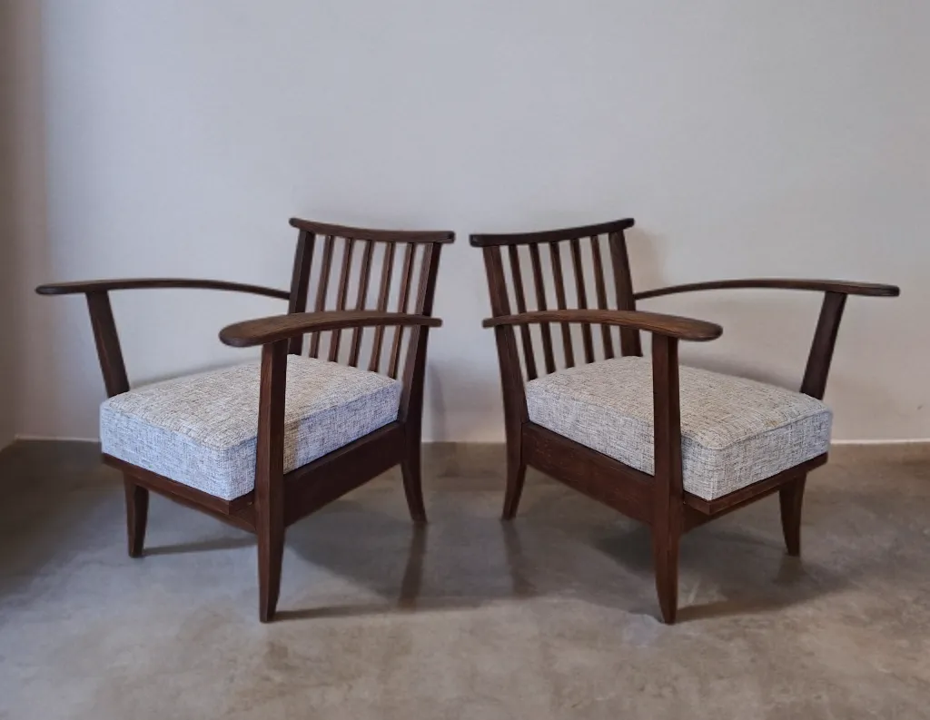 Fauteuils mid-century tchèques en chêne, années 1950, lot de 2 photo 1050.0