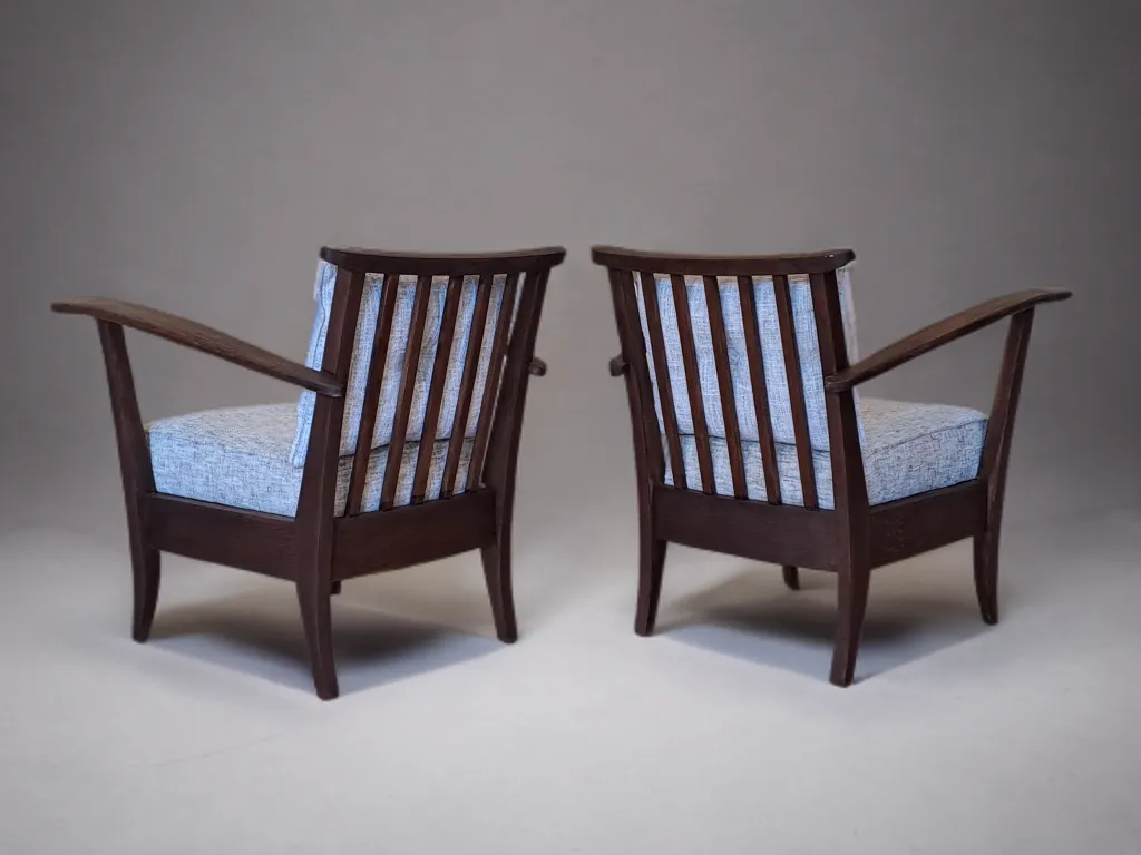 photo furniture Fauteuils mid-century tchèques en chêne, années 1950, lot de 2