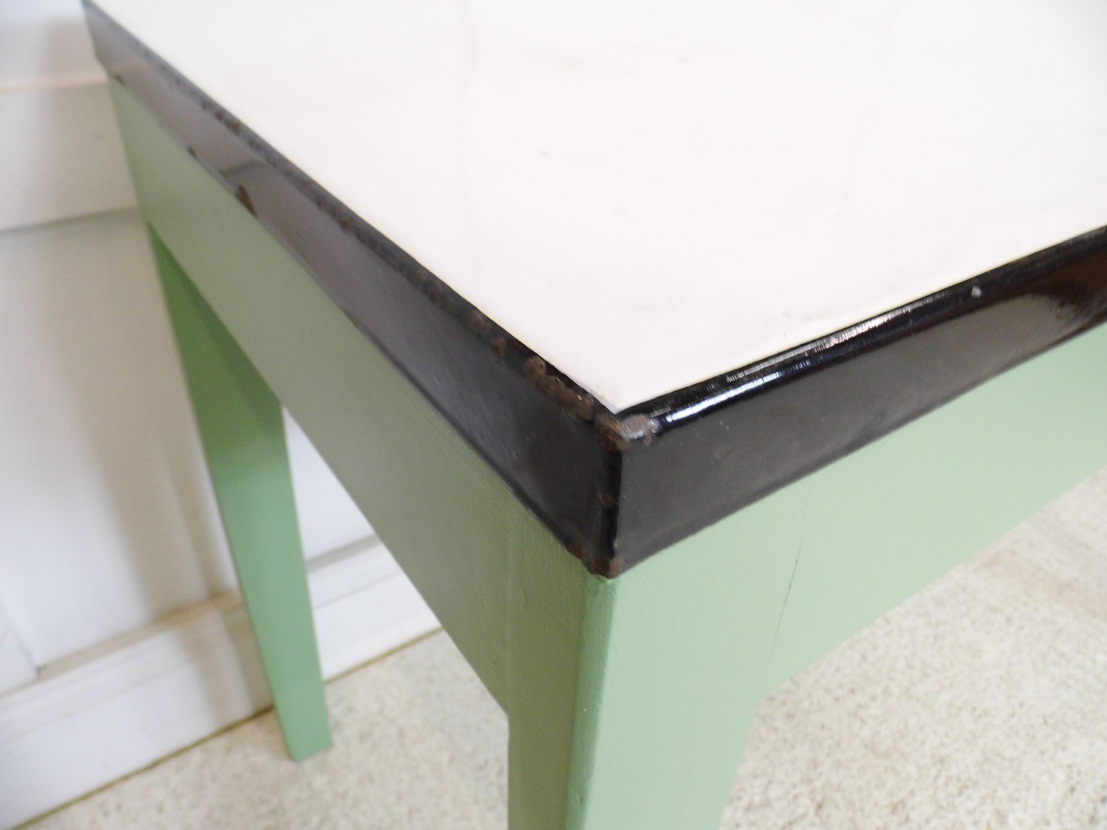 Vintage Enamel Topped 1950s Kitchen Prep Pastry Table Or Vintage Office Desk photo vintage
