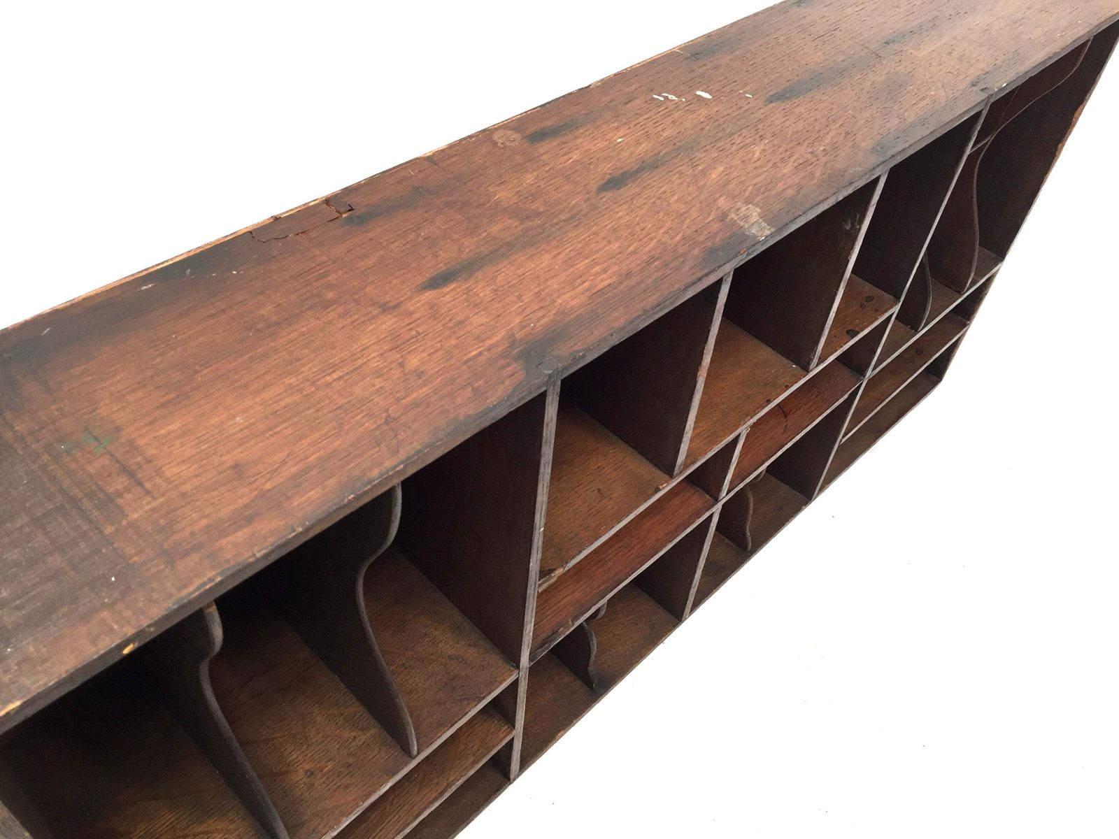 Antique Wooden Rustic Pigeon Hole Filing Cabinet / Mail Letter Organiser / Hotel photo furniture