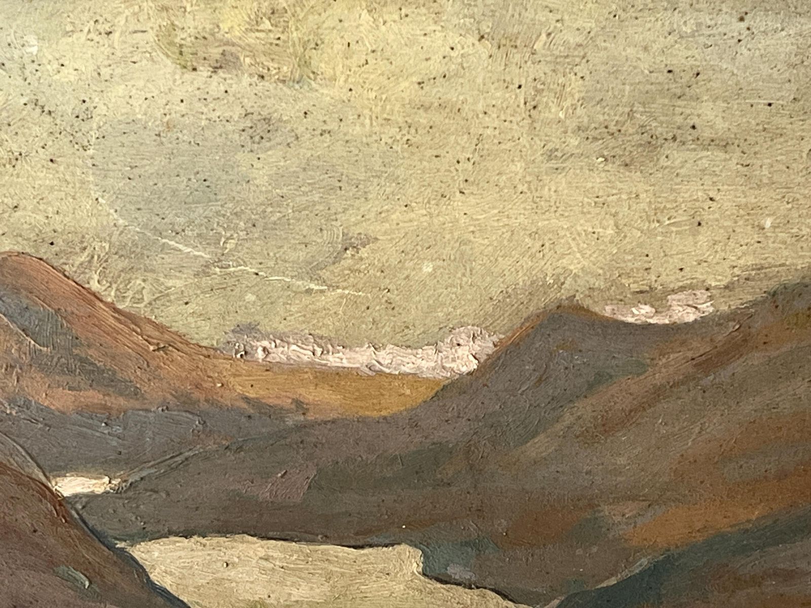 Art Original 1940s Italian Mountains Landscape Painting, Antique Lake Oil On Panel, Framed Picture photo