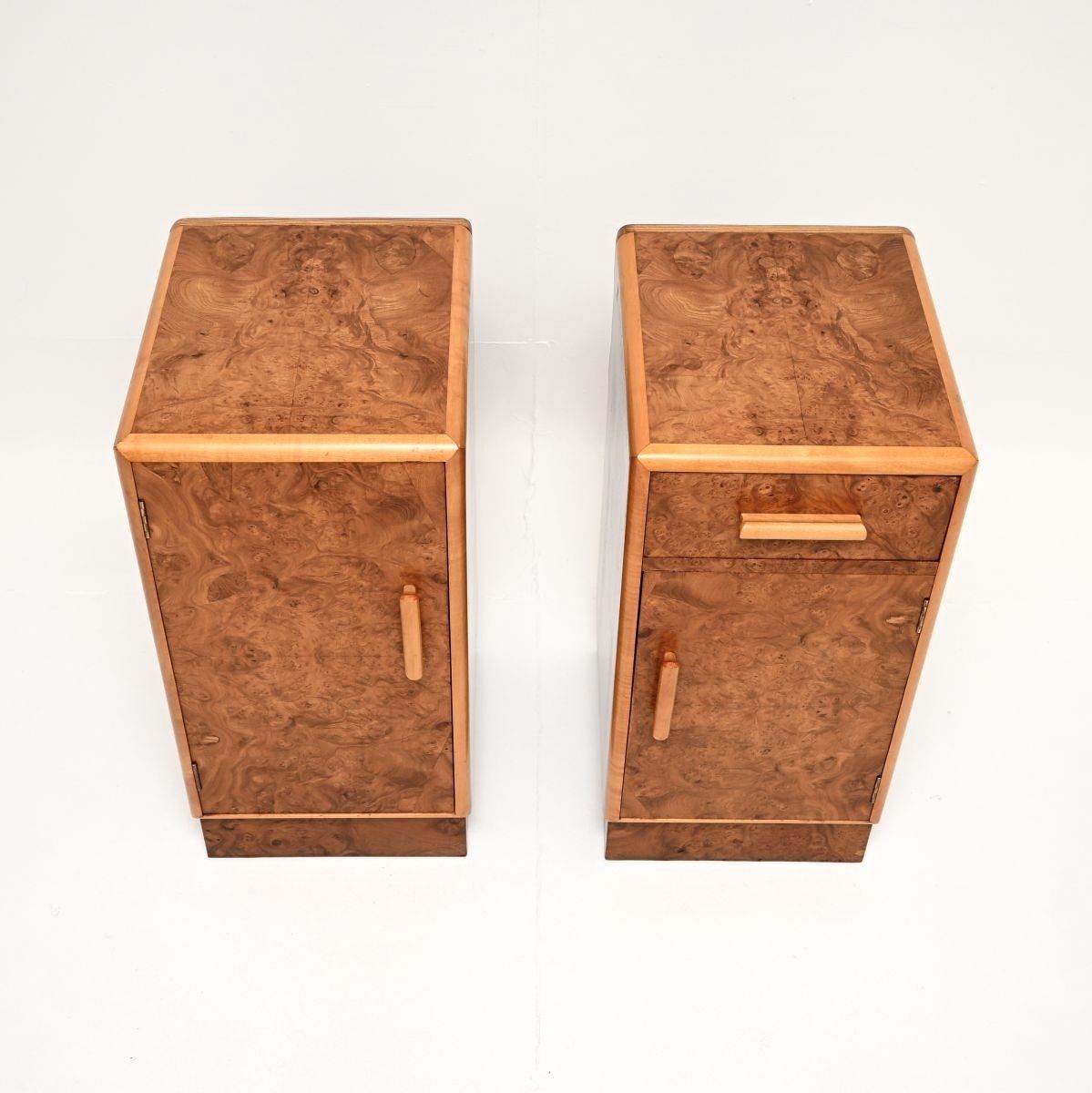 Pair Of Art Deco Burr Walnut Bedside Cabinets photo for sale