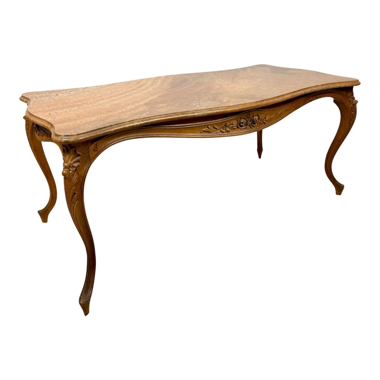 French Louis XV Style Coffee Table With Marble Top, Mid 20th Century
