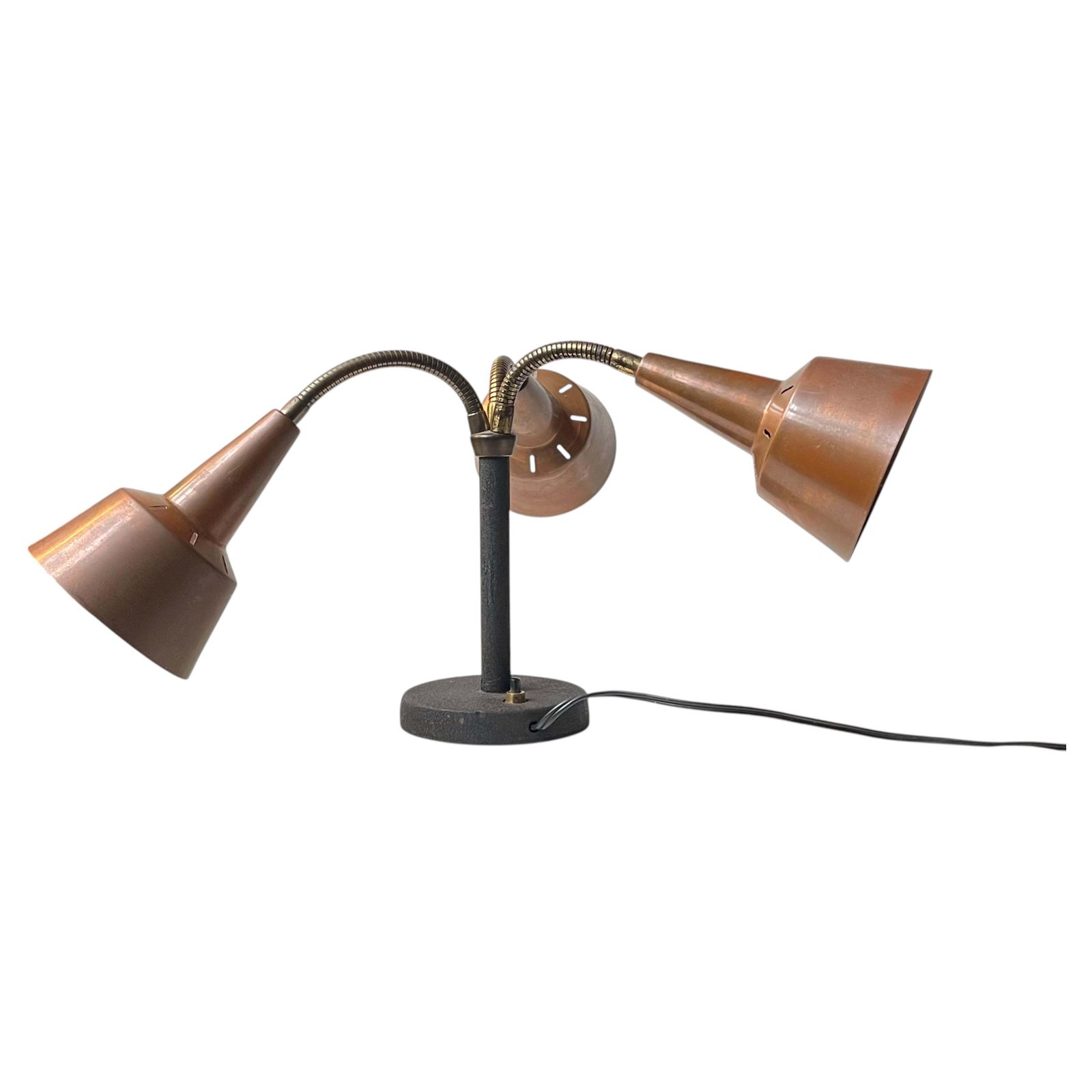 Mid-Century Tafellamp met Drie Kappen in Koper door E. S. Horn, ca. jaren 1950