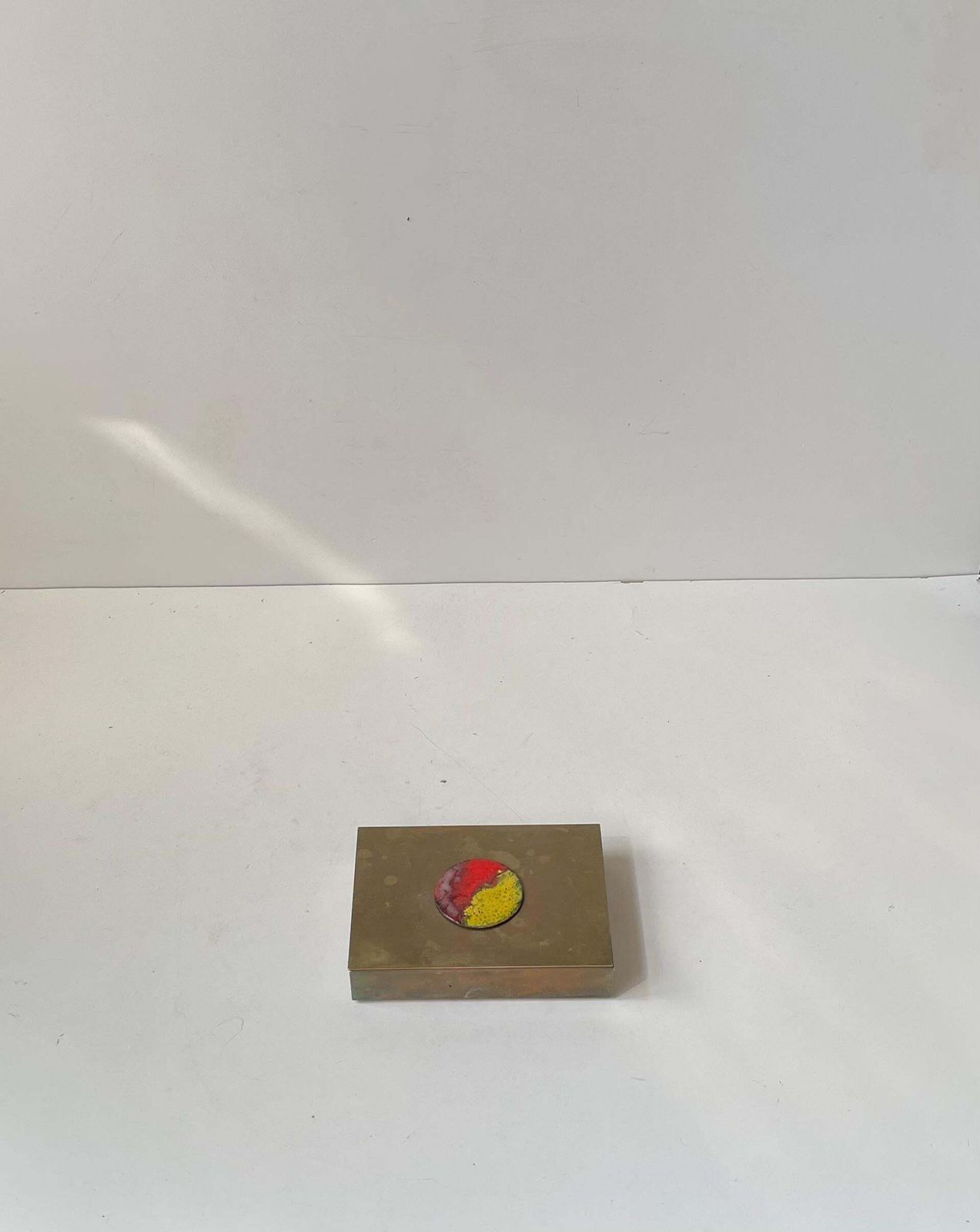Patinated Scandinavian Art Deco Cigar Box In Brass & Enamel, 1930s photo for sale