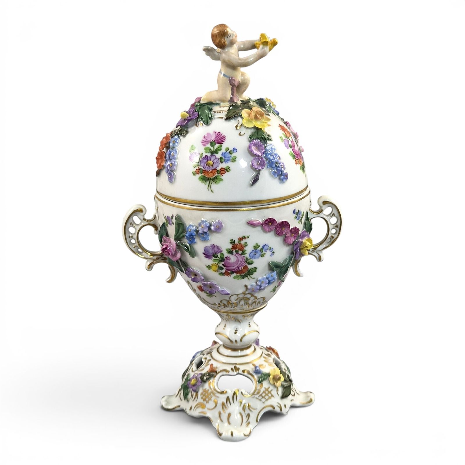 Carl Thieme Dresden Porselein Potpourri Urn met Putto Bekroning, ca. 1901