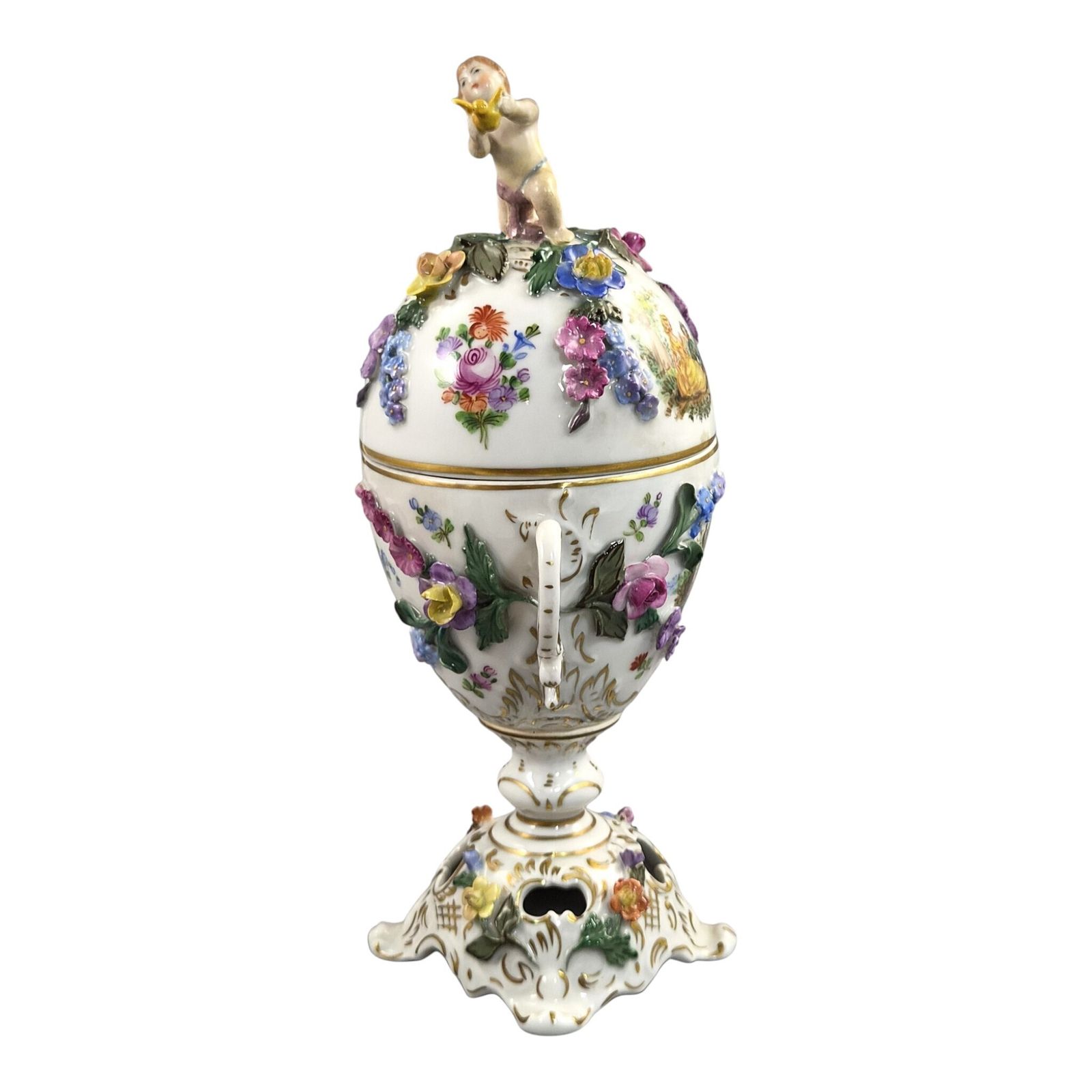 Carl Thieme Dresden Porcelain Potpourri Urn With Putto Finial, C.1901 photo for sale