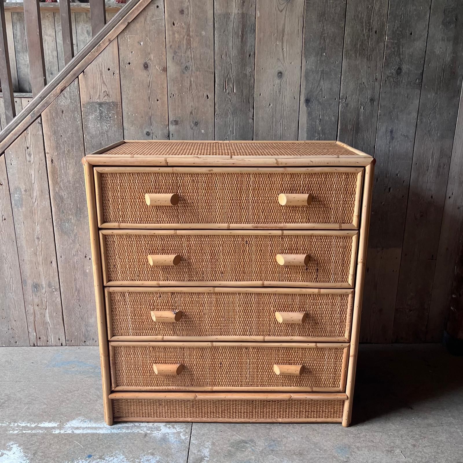 Vintage Bamboo And Cane 4 Drawer Chest Of Drawers photo for sale