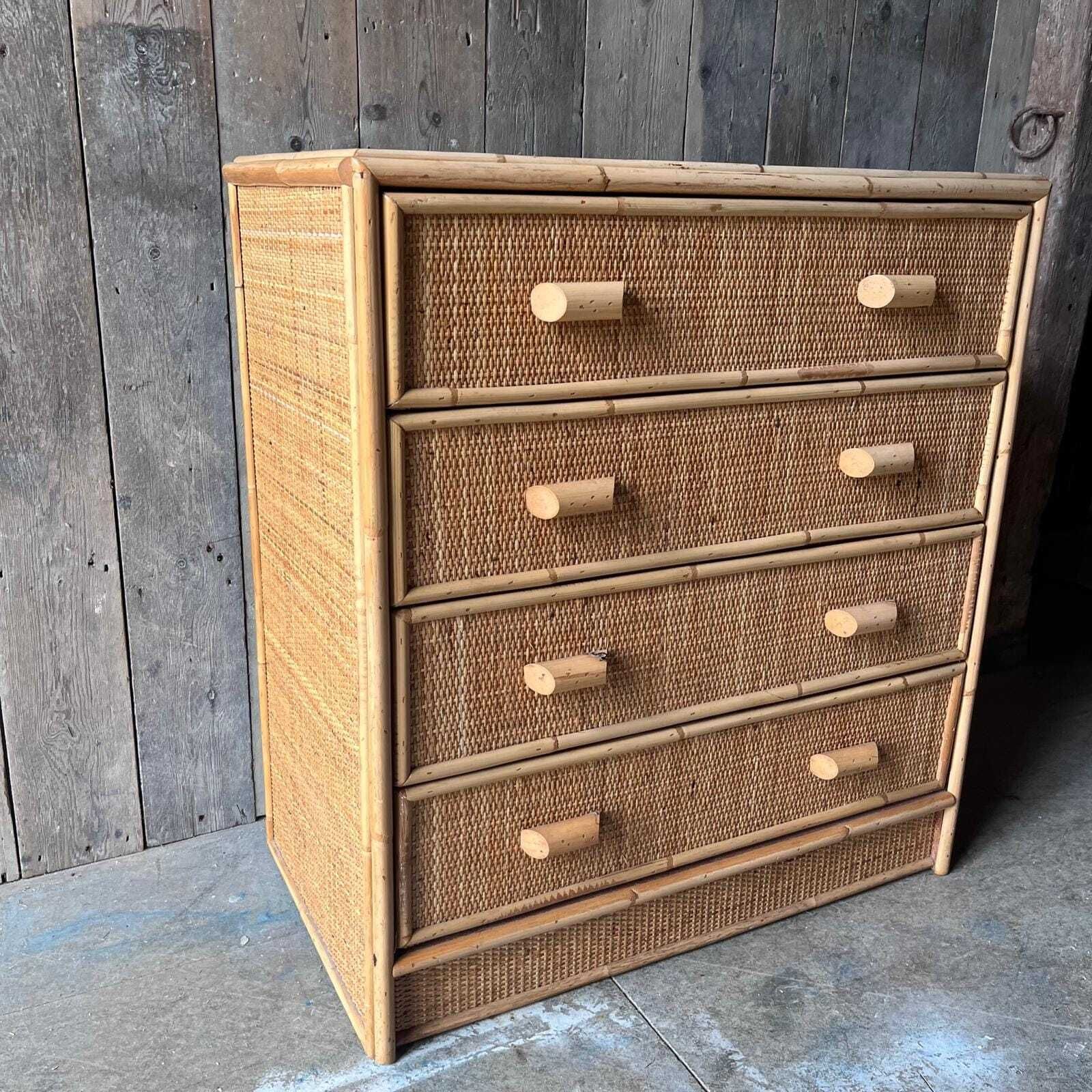 Vintage Bamboo And Cane 4 Drawer Chest Of Drawers photo vinterior