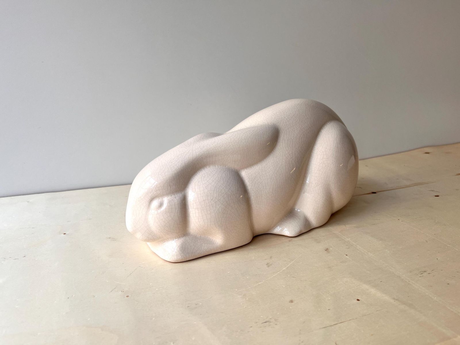 Large Art Deco Rabbit In French Cracked Earthenware, Saint Germain Factory, Vintage Animal Sculpture photo Art
