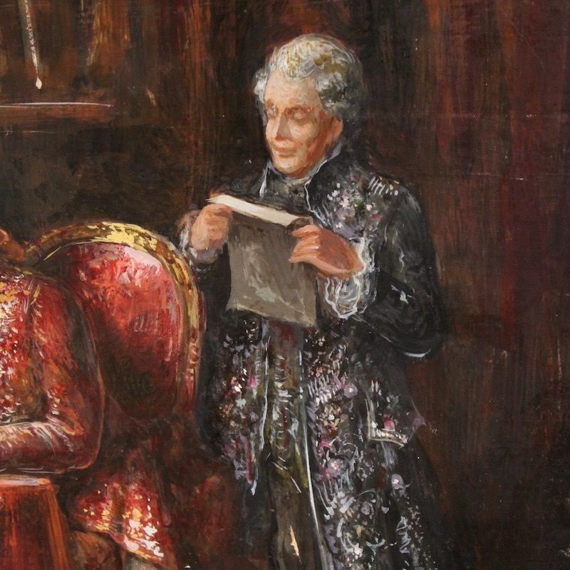 Art Italian Painting Interior Scene Dated 1941 photo