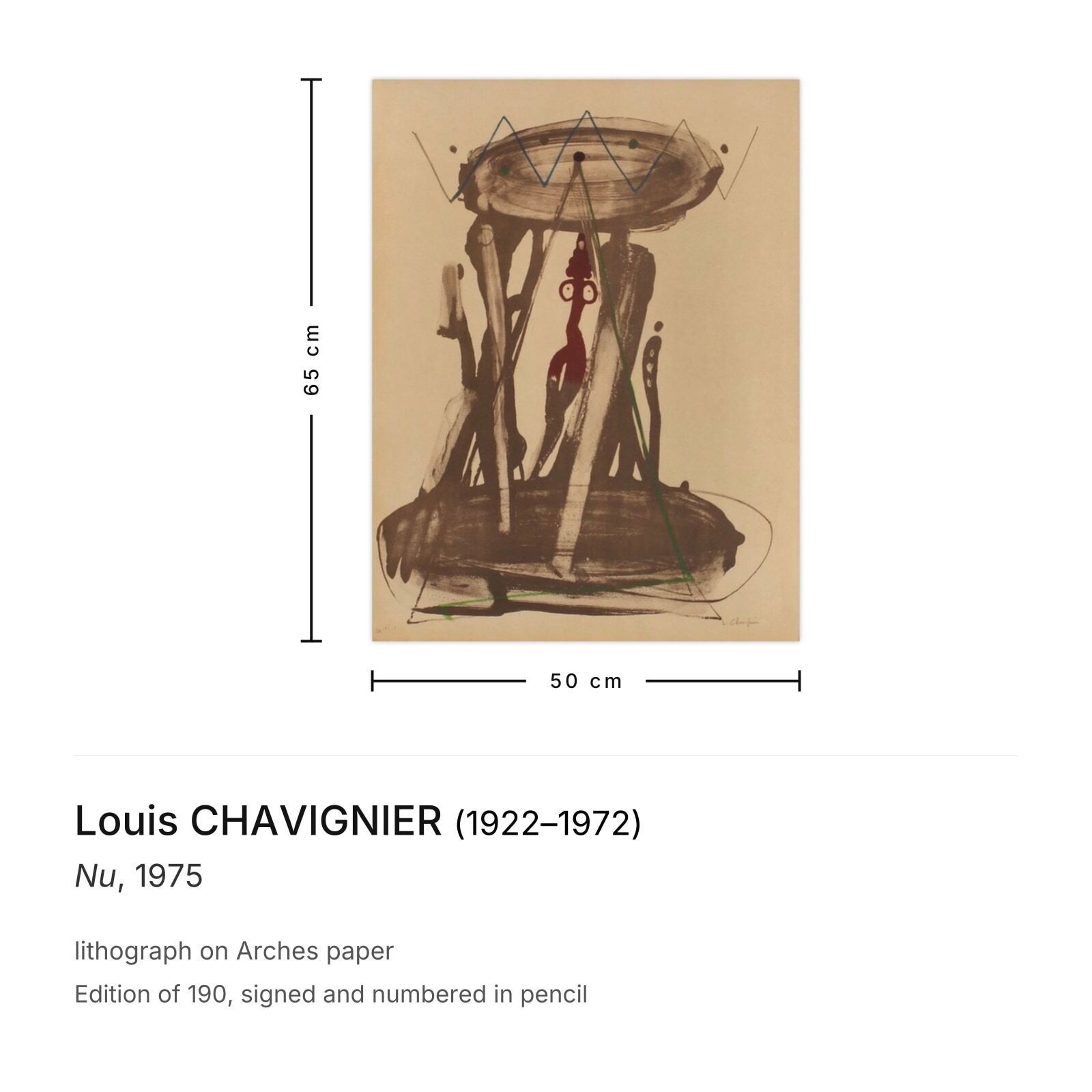 Louis Chavignier gesigneerde lithografie Nu 1975 photo furniture