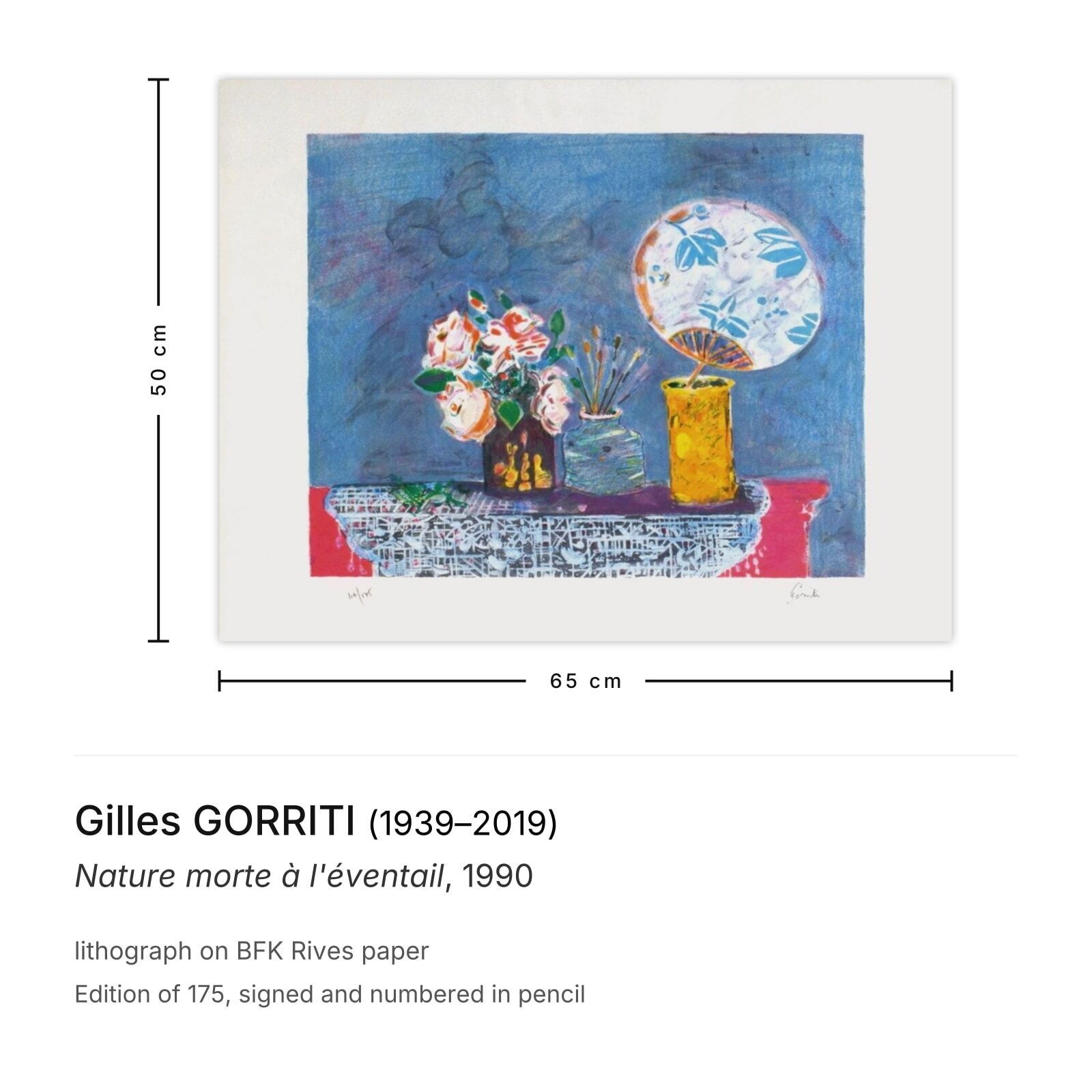 Gilles Gorriti Signed Lithograph Nature Morte à L'éventail 1990 photo furniture