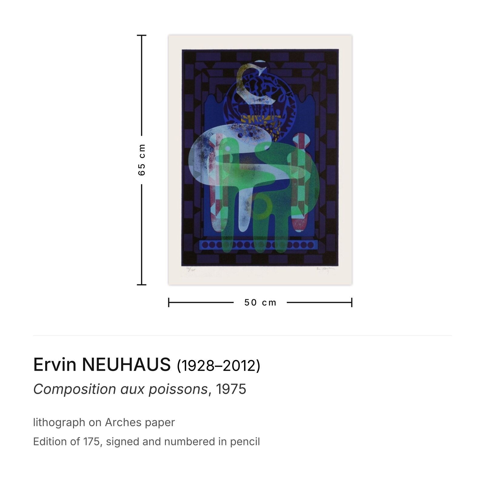 Ervin Neuhaus Gesigneerde Lithografie Composition Aux Poissons 1975 photo furniture