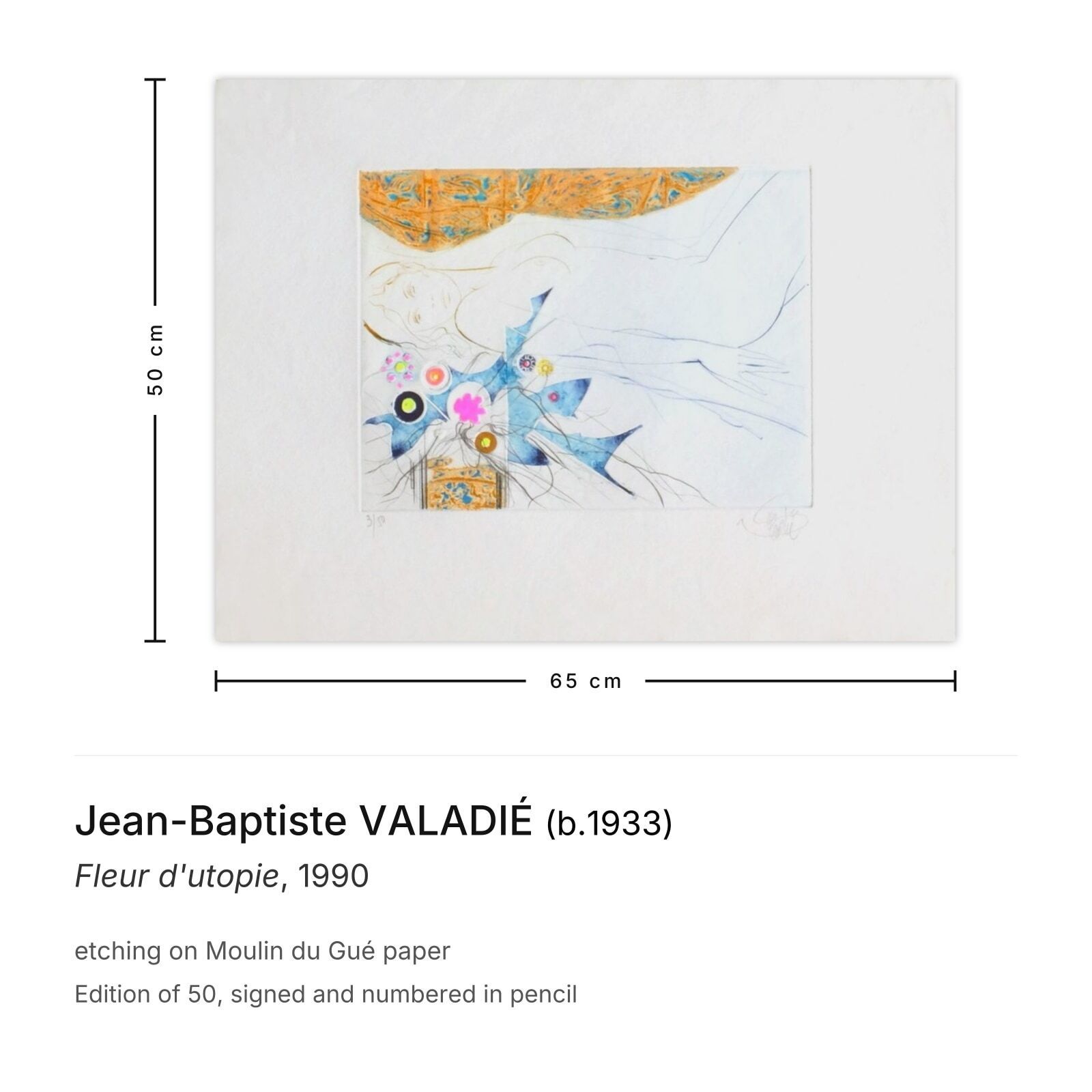 Jean Baptiste Valadié Signed Etching Fleur D'utopie 1990 photo furniture