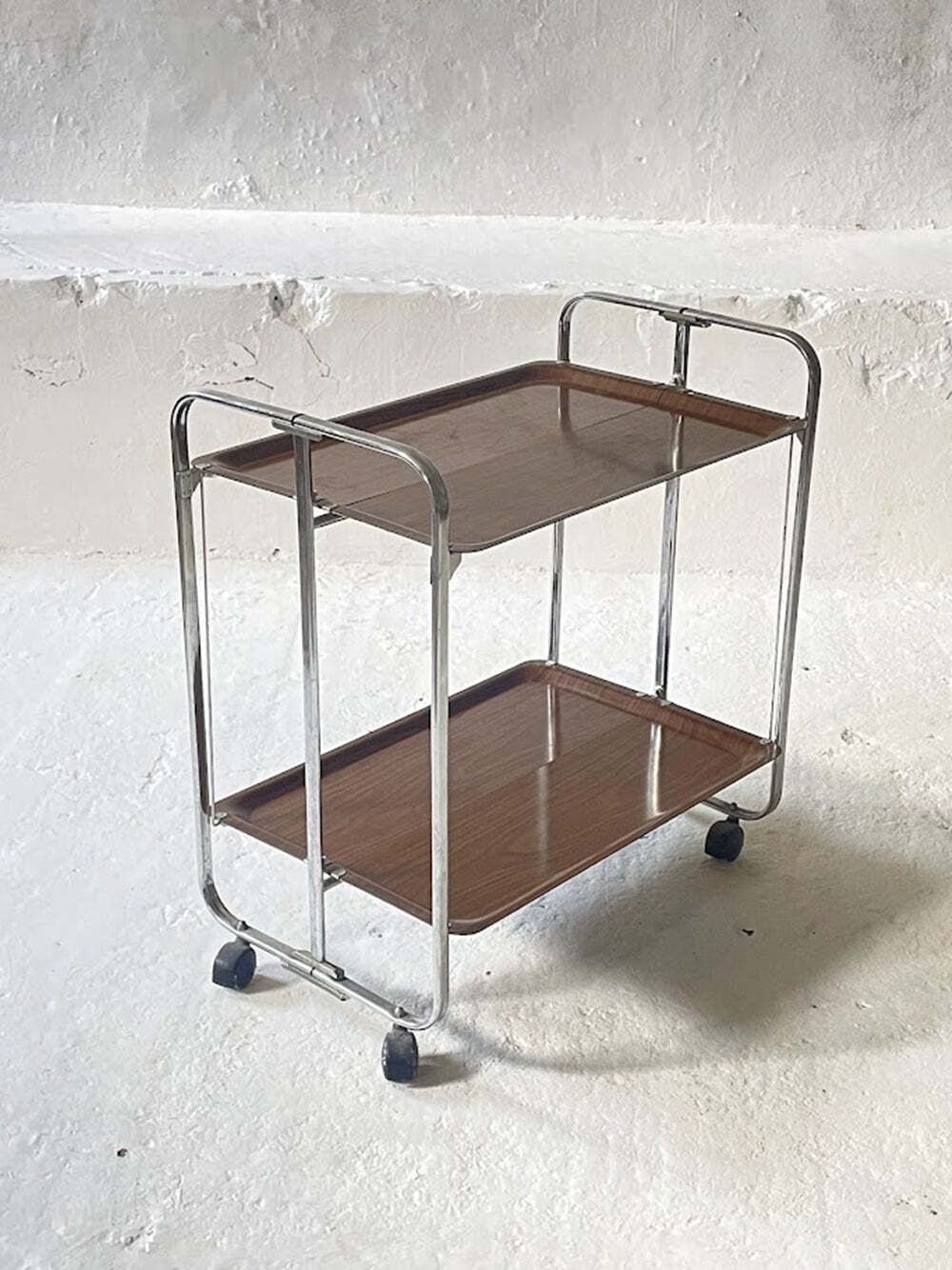 Mid-Century chroom inklapbare serveerwagen, jaren 1950, Duitsland photo Meubels