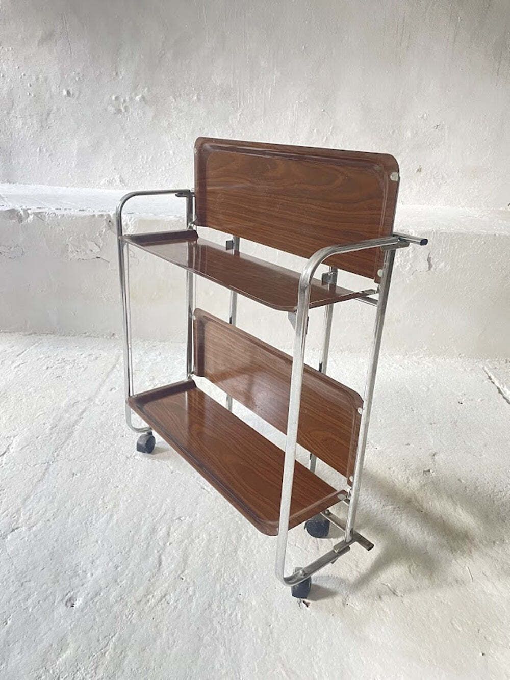 Mid-Century chroom inklapbare serveerwagen, jaren 1950, Duitsland photo vintage