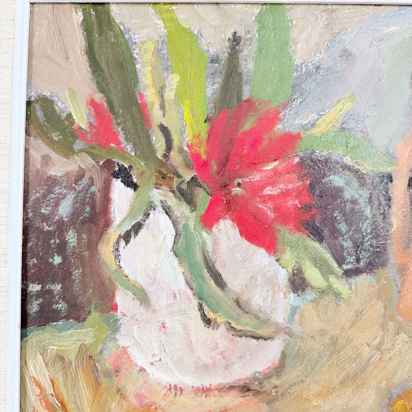 Cactus Flower, 1973. Vintage Swedish Oil Painting By Oskar Albin Nilsson