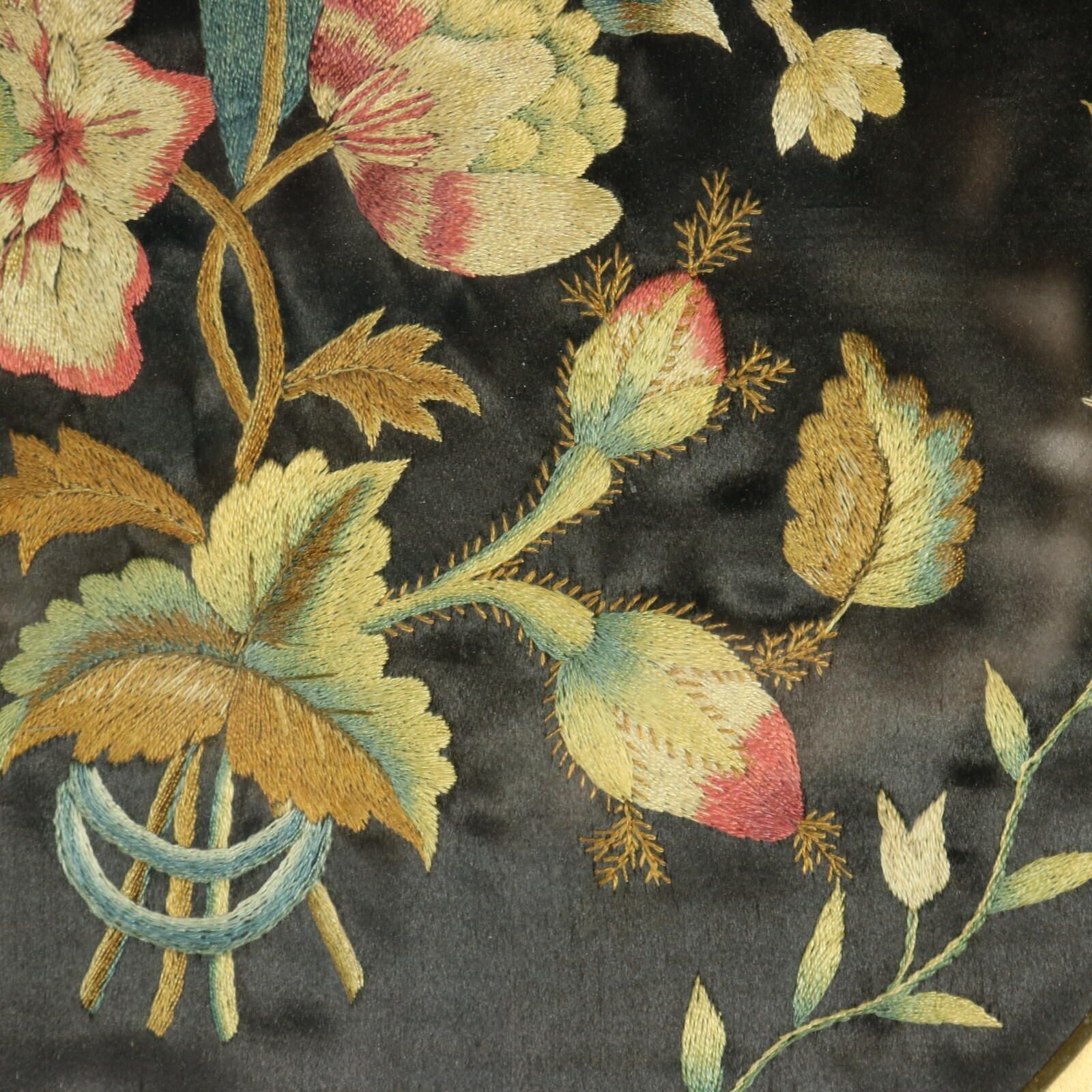 Pair Georgian Silkwork Embroideries Of Flowers photo Textiles
