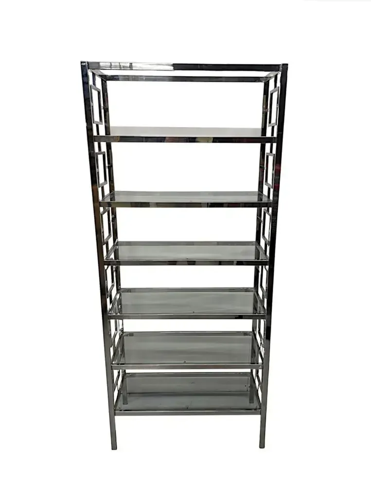 Art Deco Stijl Boekenkast of Displaystandaard van Chroom en Glas
