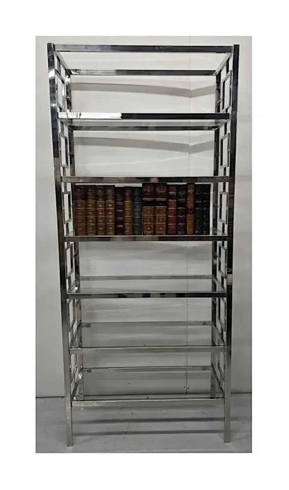 Art Deco Stijl Boekenkast of Displaystandaard van Chroom en Glas photo furniture