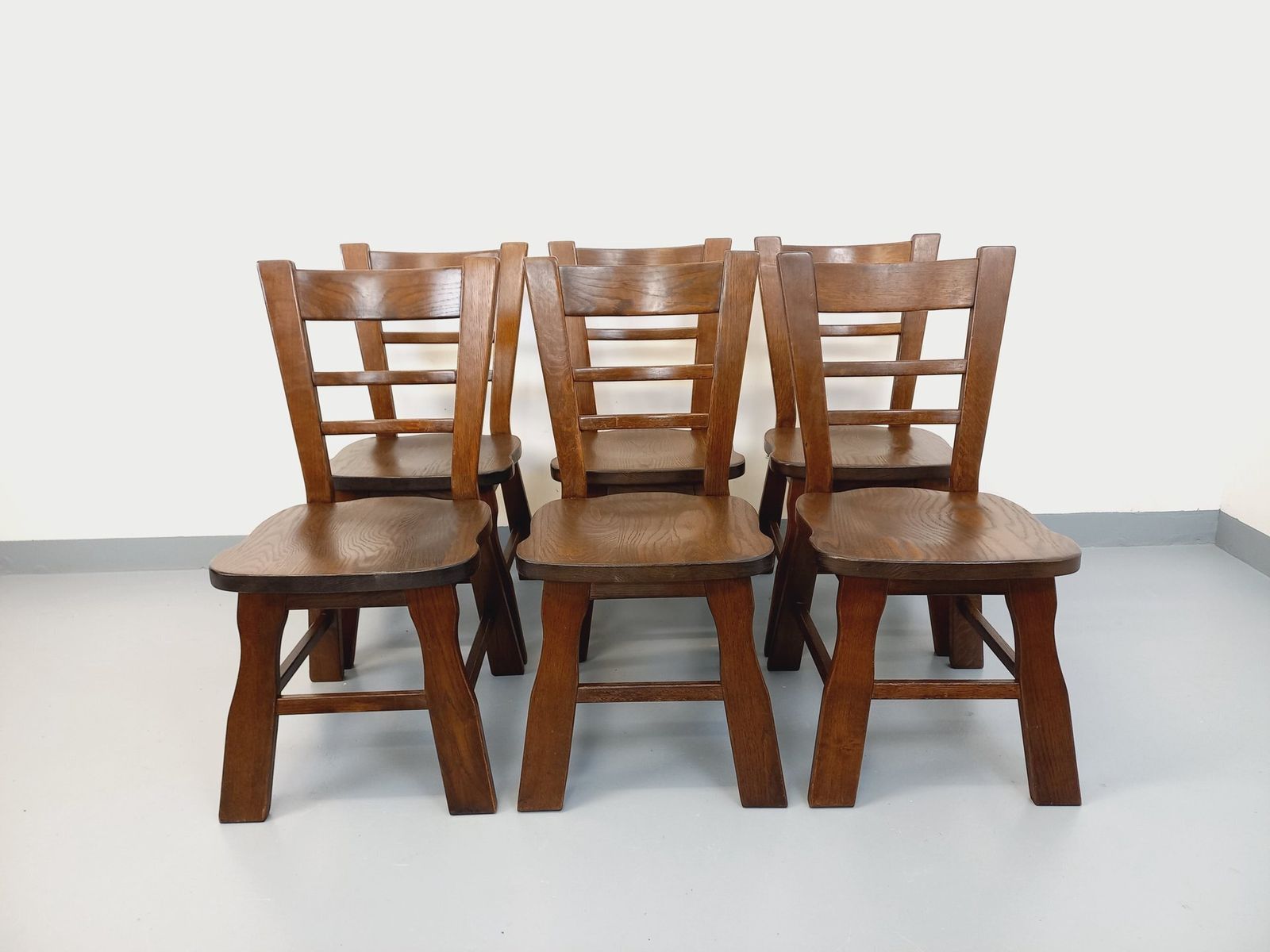 6 Brutalist Eiken Stoelen, jaren 1950 photo for sale