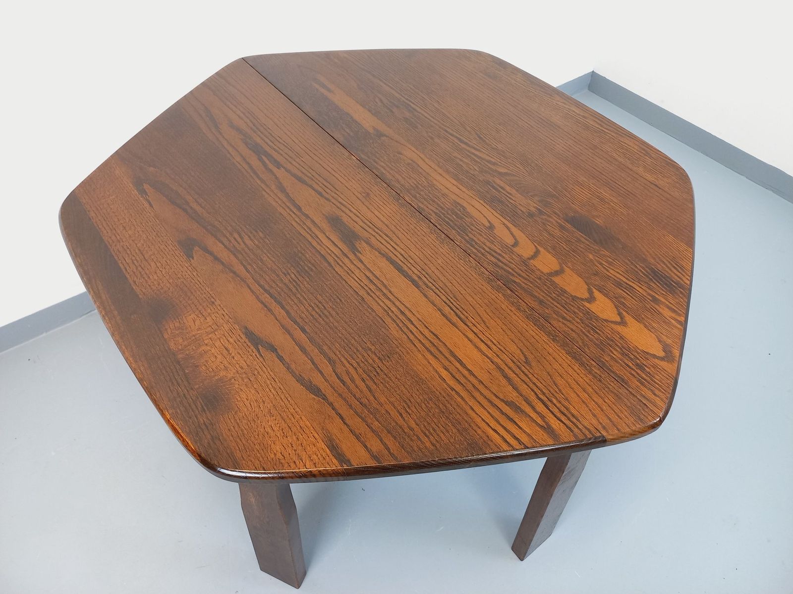Brutalist Hexagonal Oak Dining Table photo vinterior