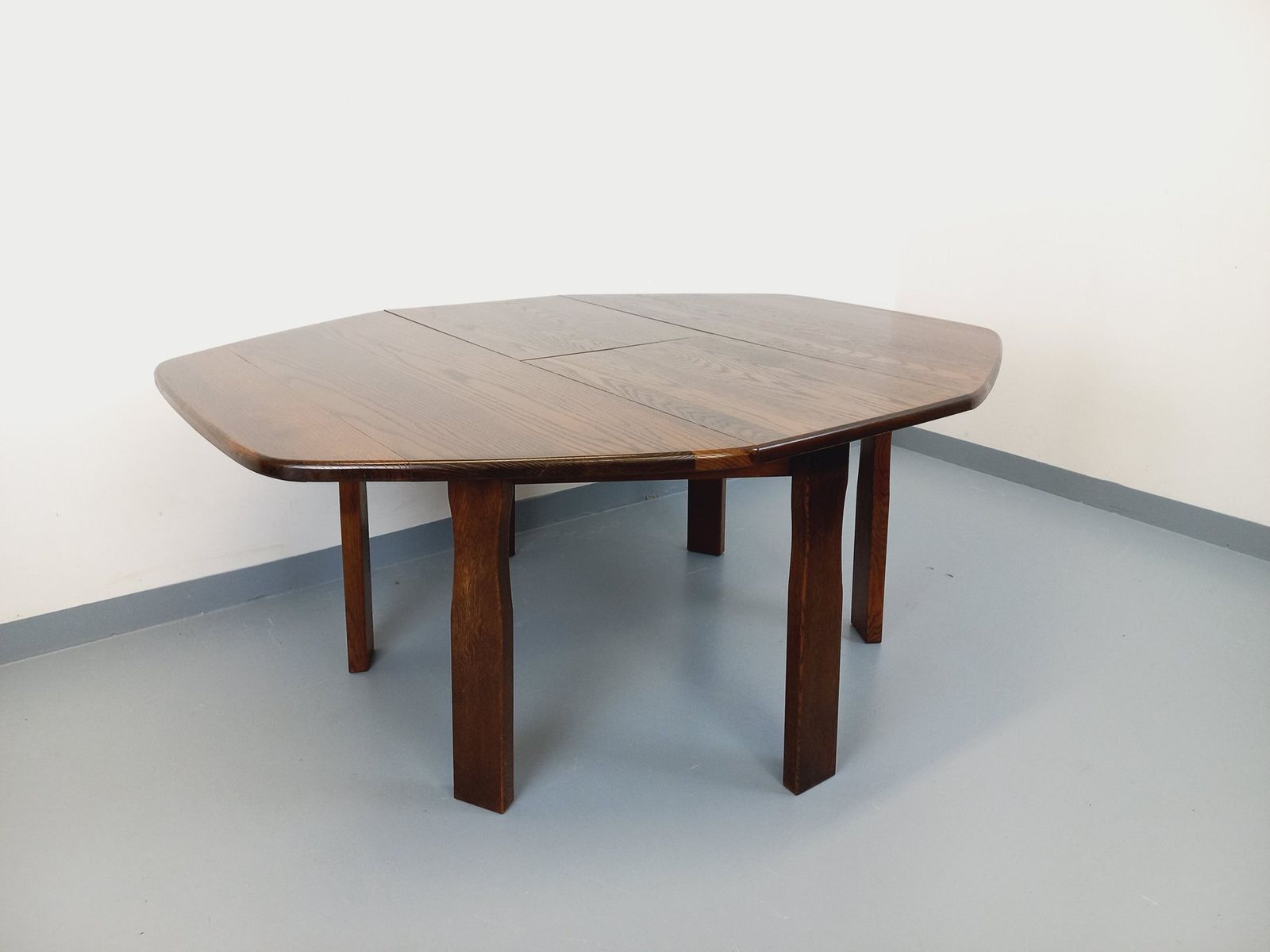 Brutalist Hexagonal Oak Dining Table photo vintage