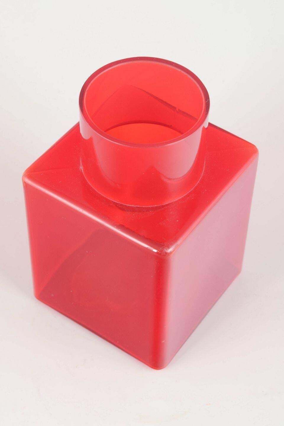 Luciano Vistosi For Murano. Geometric Vase In Clear Red Art Glass. 1960s photo furniture