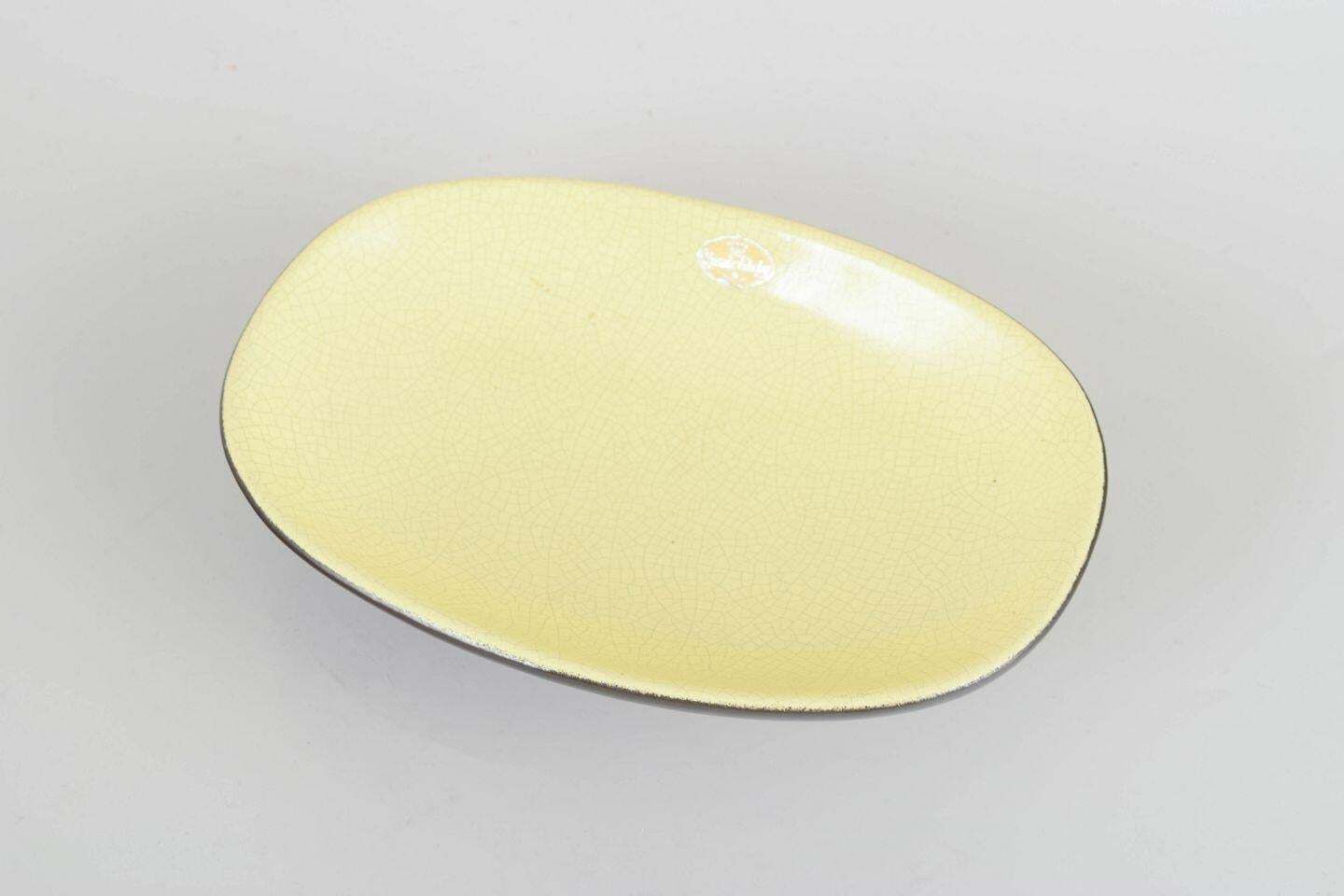 Kjell Blomberg, Upsala Ekeby. Oval Dish On Raised Foot. Yellow And Brown Glaze. photo furniture