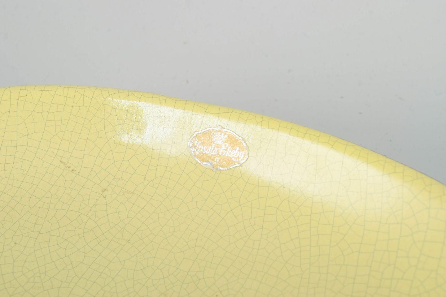 Kjell Blomberg, Upsala Ekeby. Oval Dish On Raised Foot. Yellow And Brown Glaze. photo for sale