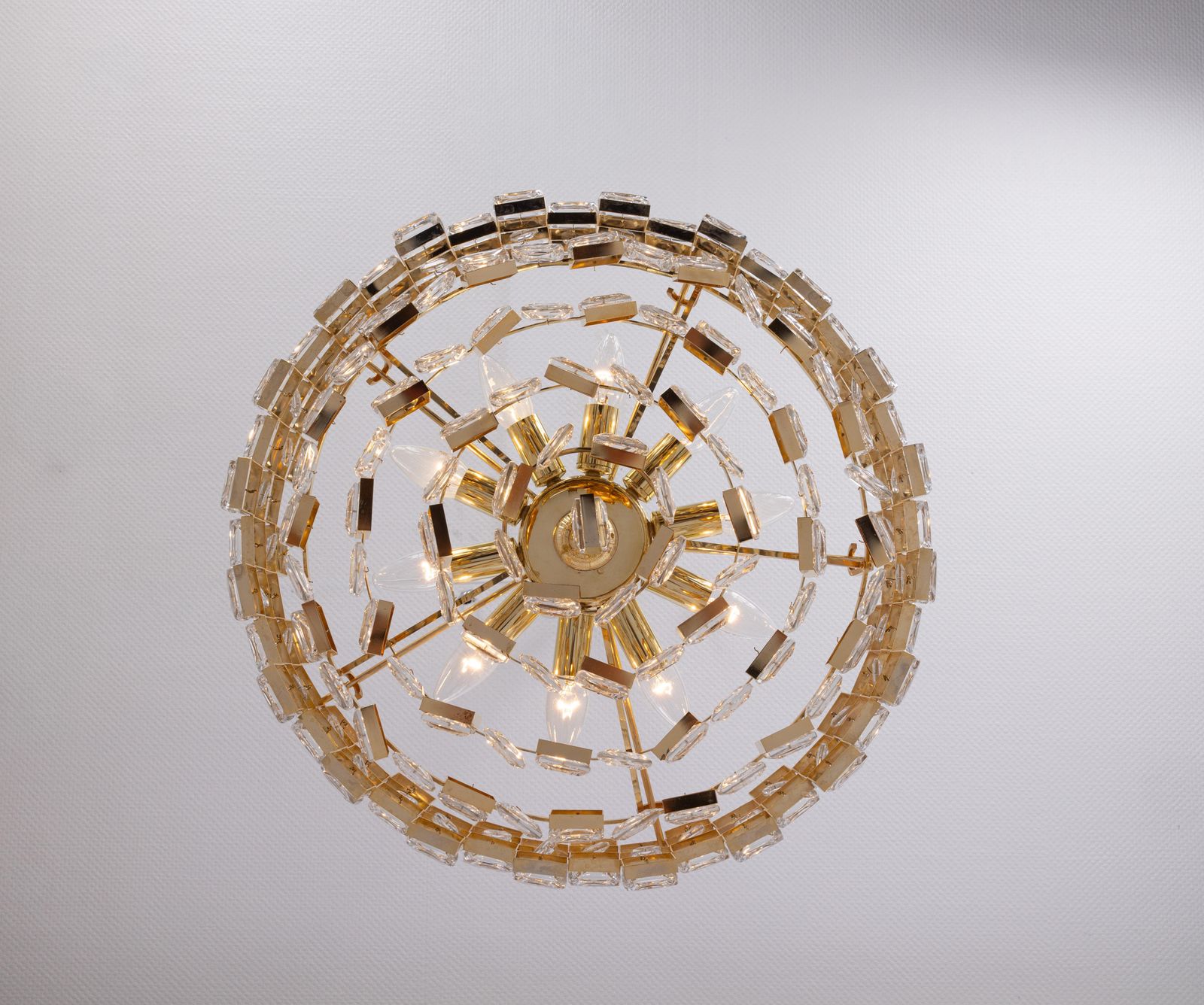 photo buy Large Gilt Brass Crystal Chandelier By Palwa, Sciolari Design, Germany, 1970s