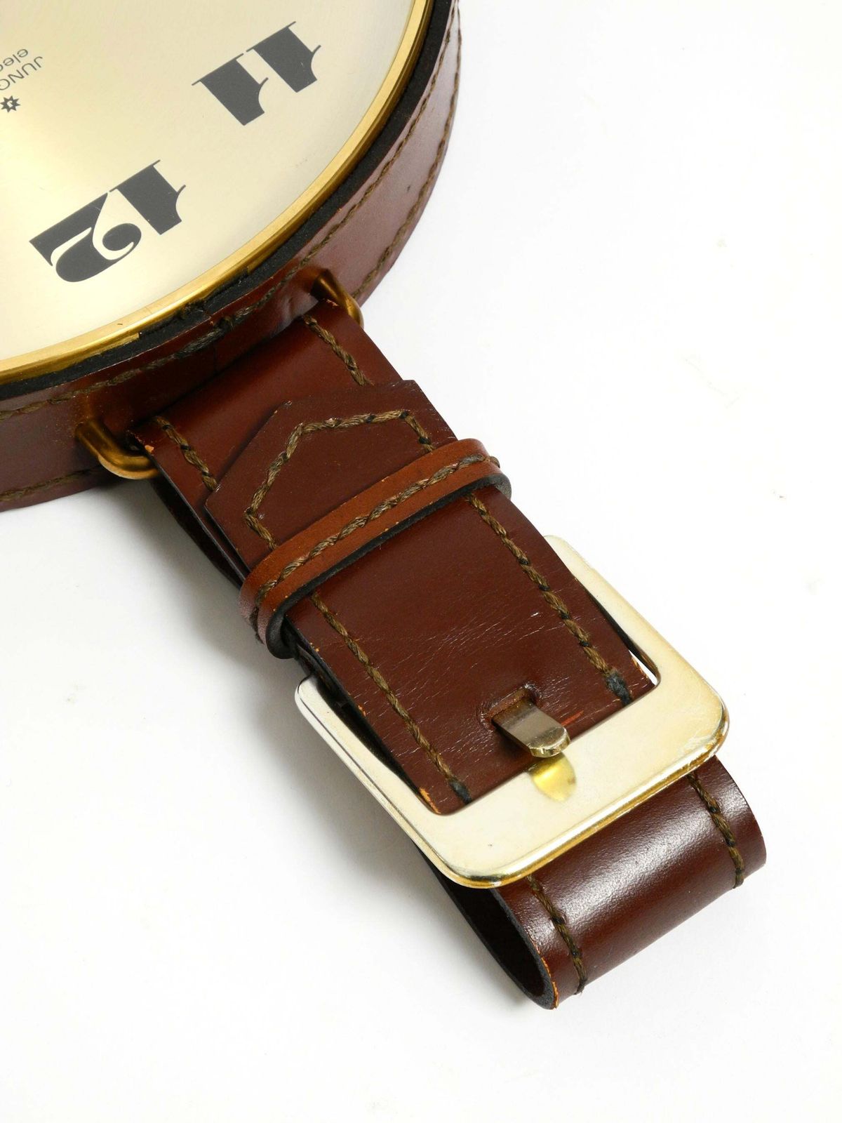 Home Decor Original 1960s Junghans Brass Wall Clock With A Genuine Leather Strap photo