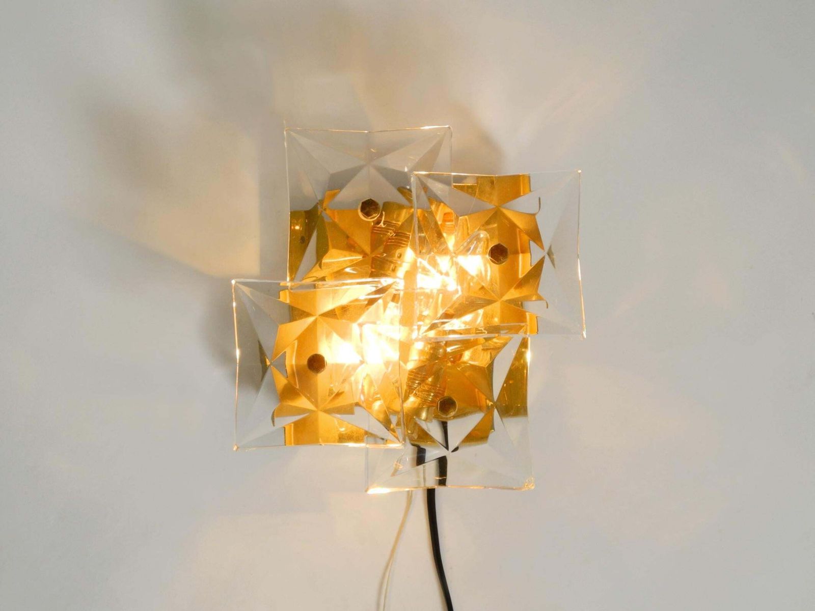 Original 1960s Kinkeldey Crystal Glass And Brass Wall Lamp In Mint Condition photo buy