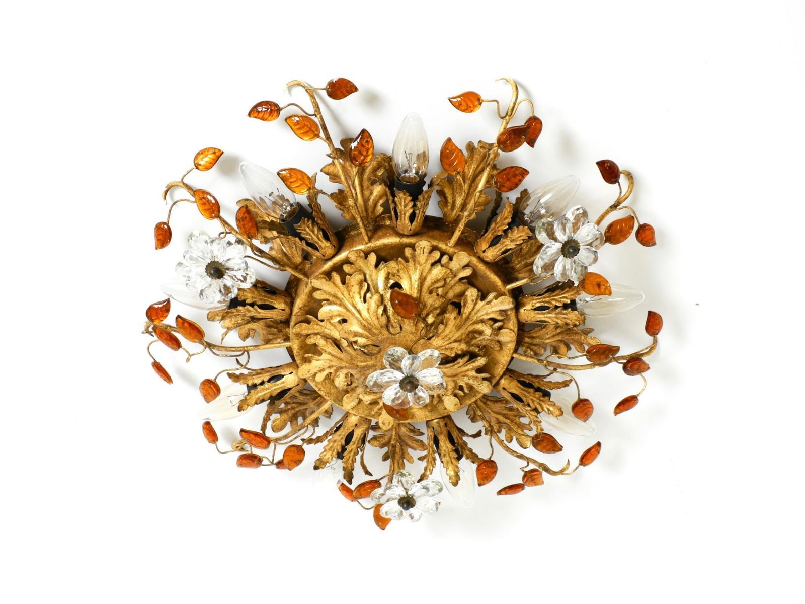 Grote vergulde Italiaanse plafondlamp uit ca. jaren 1960 van Banci Firenze met 9 fittingen photo furniture