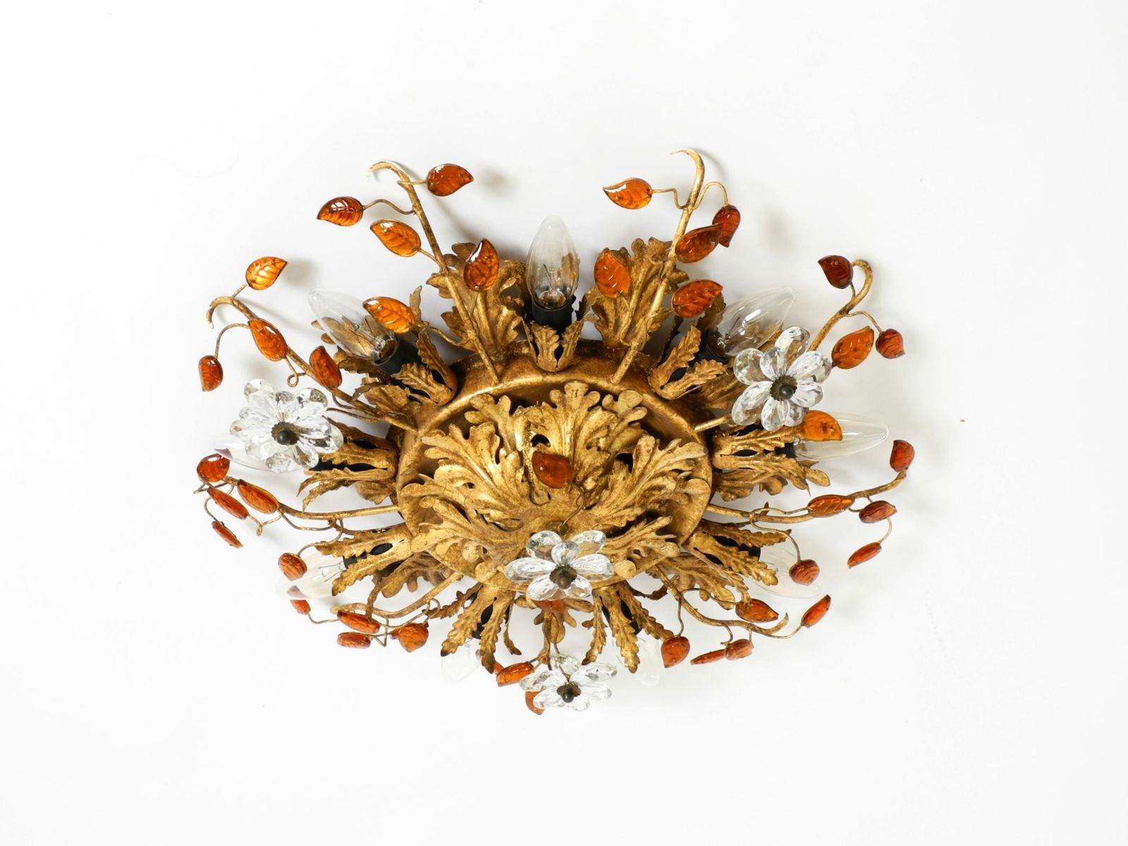 Grote vergulde Italiaanse plafondlamp uit ca. jaren 1960 van Banci Firenze met 9 fittingen photo for sale