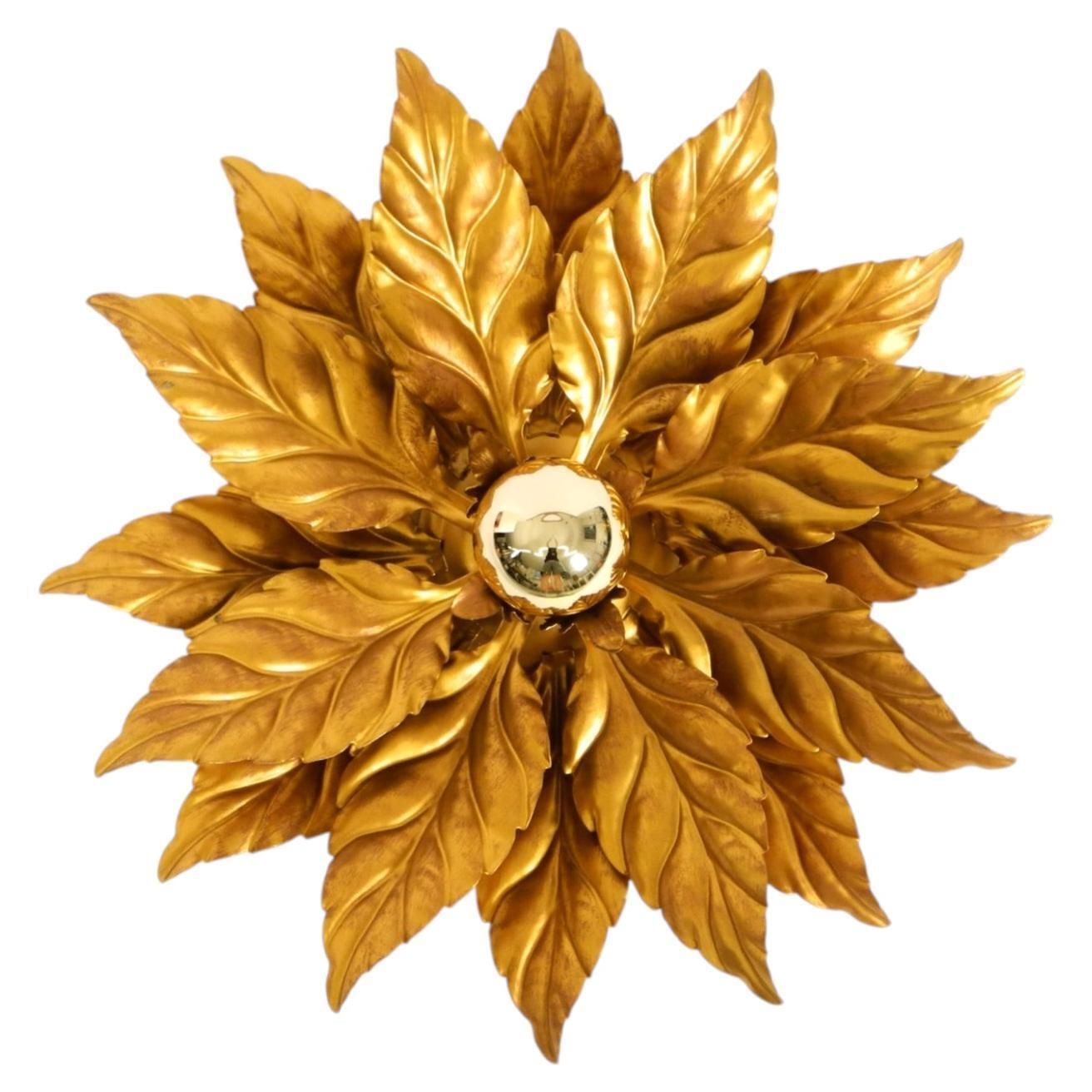 Grande applique ou plafonnier Hans Kögl de style florentin doré, années 1980