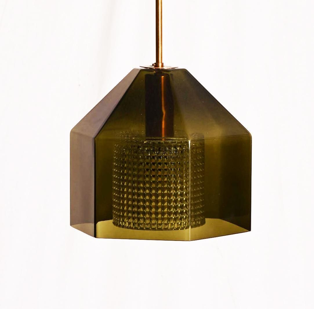 Groene en glaspersglas hanglamp van Carl Fagerlund photo for sale
