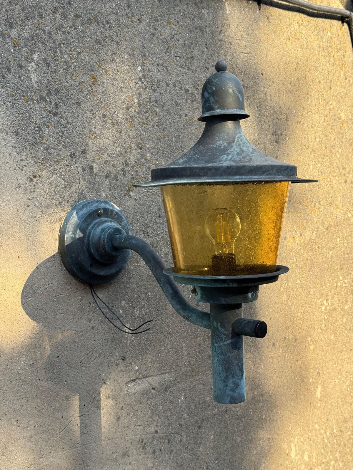 photo for sale Brass Outdoor Wall Lamps With Yellow Glass Shades