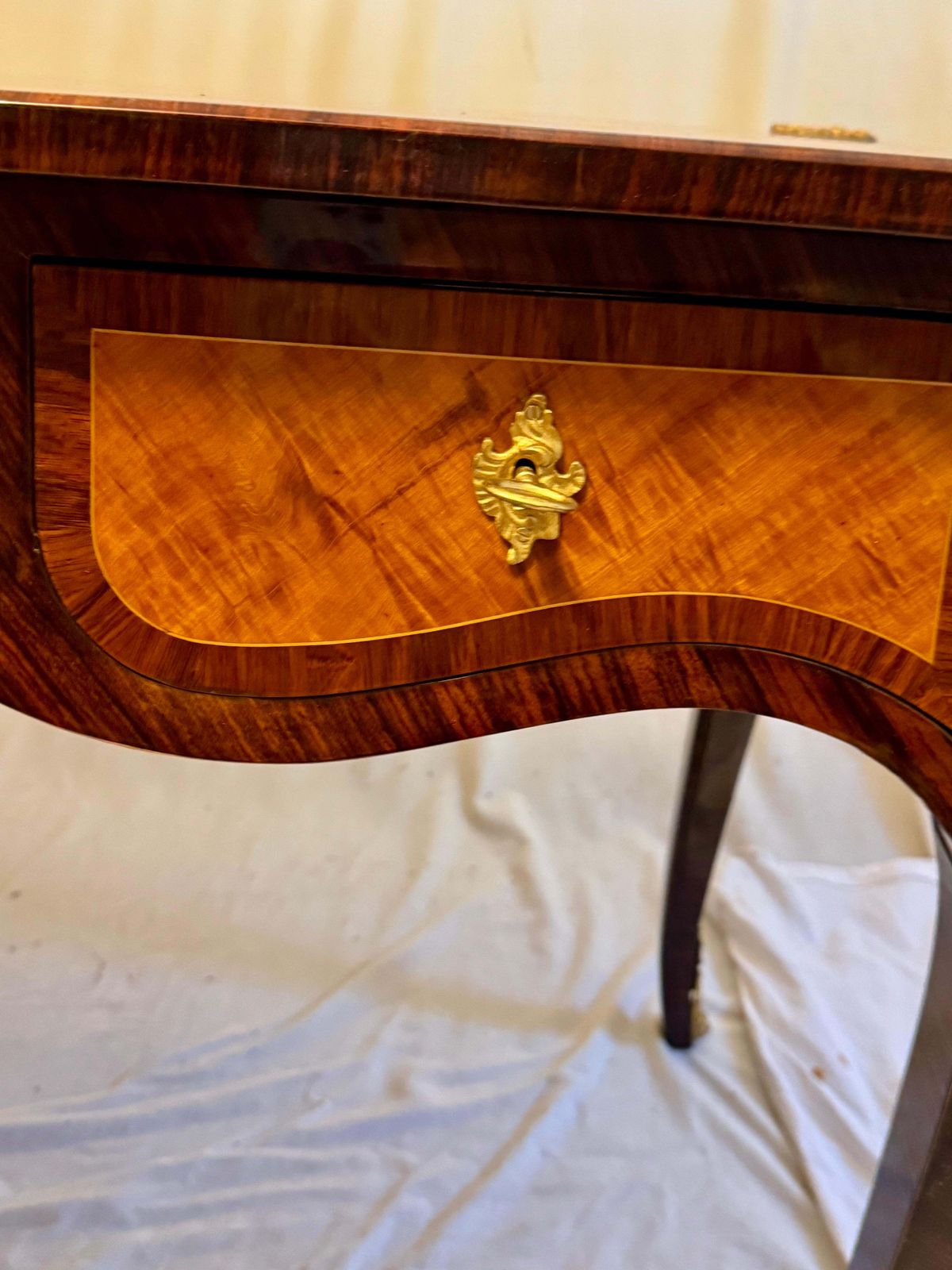 French Louis XV Style Dame Bureau Plat, Desk With Marquetry And Bronze Mounting photo Furniture