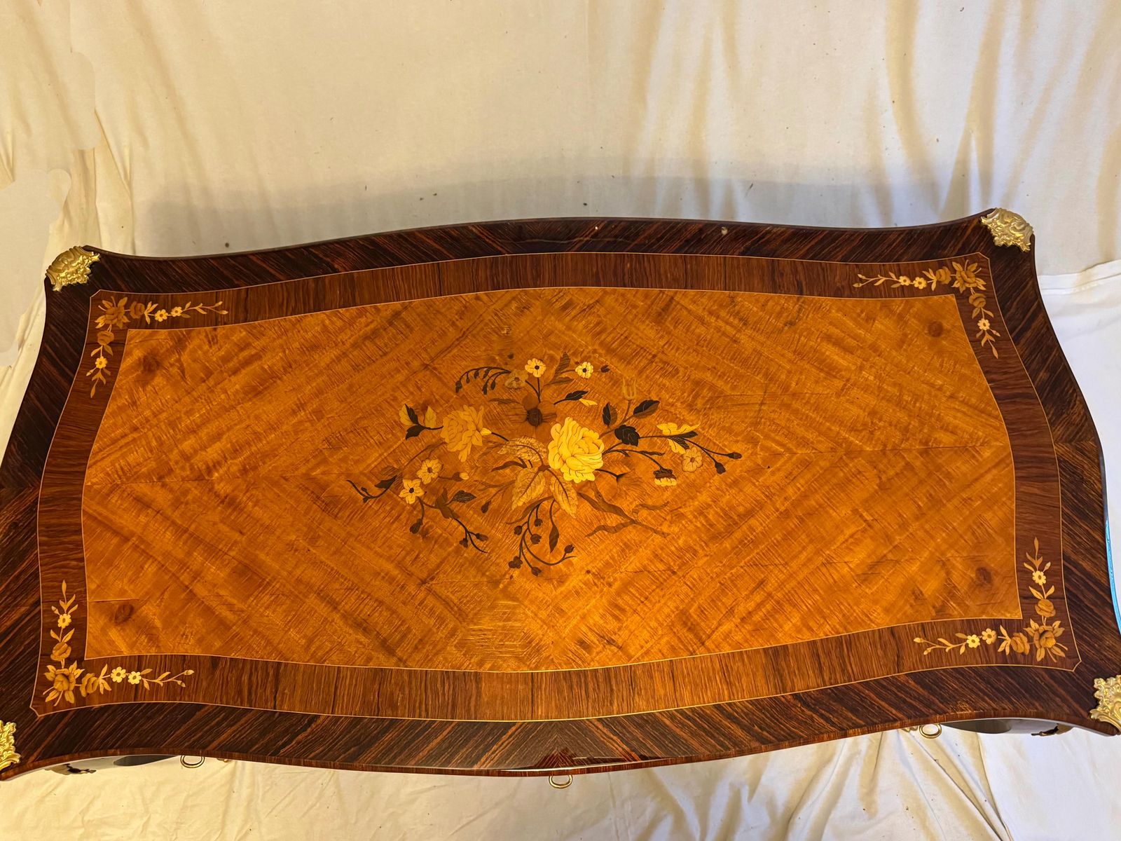 French Louis XV Style Dame Bureau Plat, Desk With Marquetry And Bronze Mounting photo 10898.0