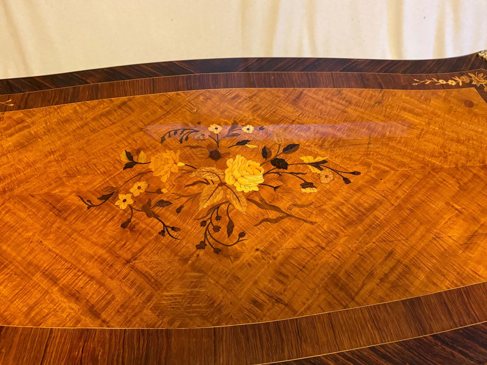 French Louis XV Style Dame Bureau Plat, Desk With Marquetry And Bronze Mounting photo vinterior