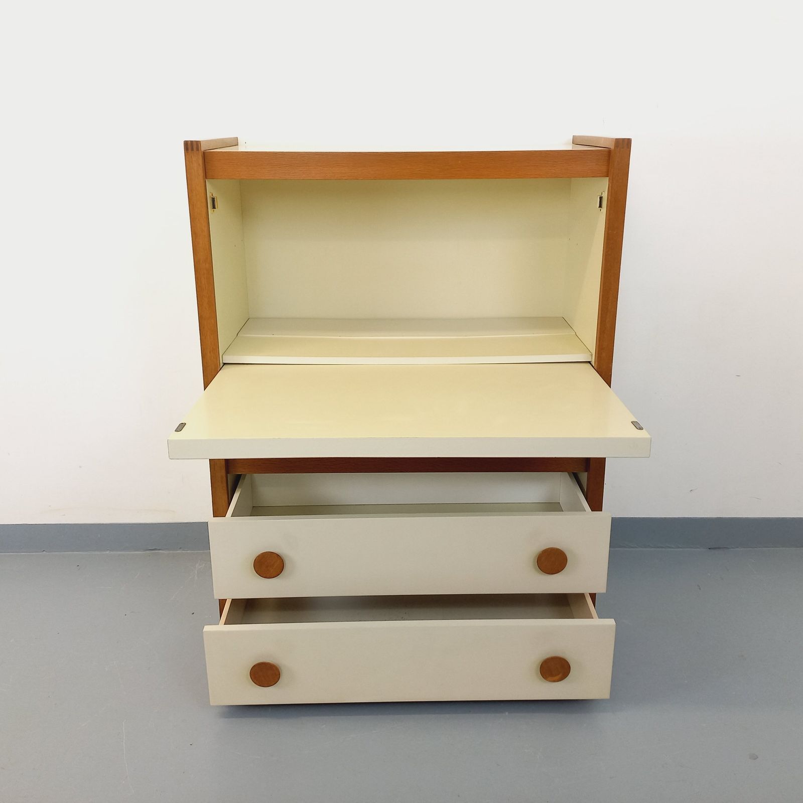 Secretaire in eiken en gebroken wit melamine photo for sale