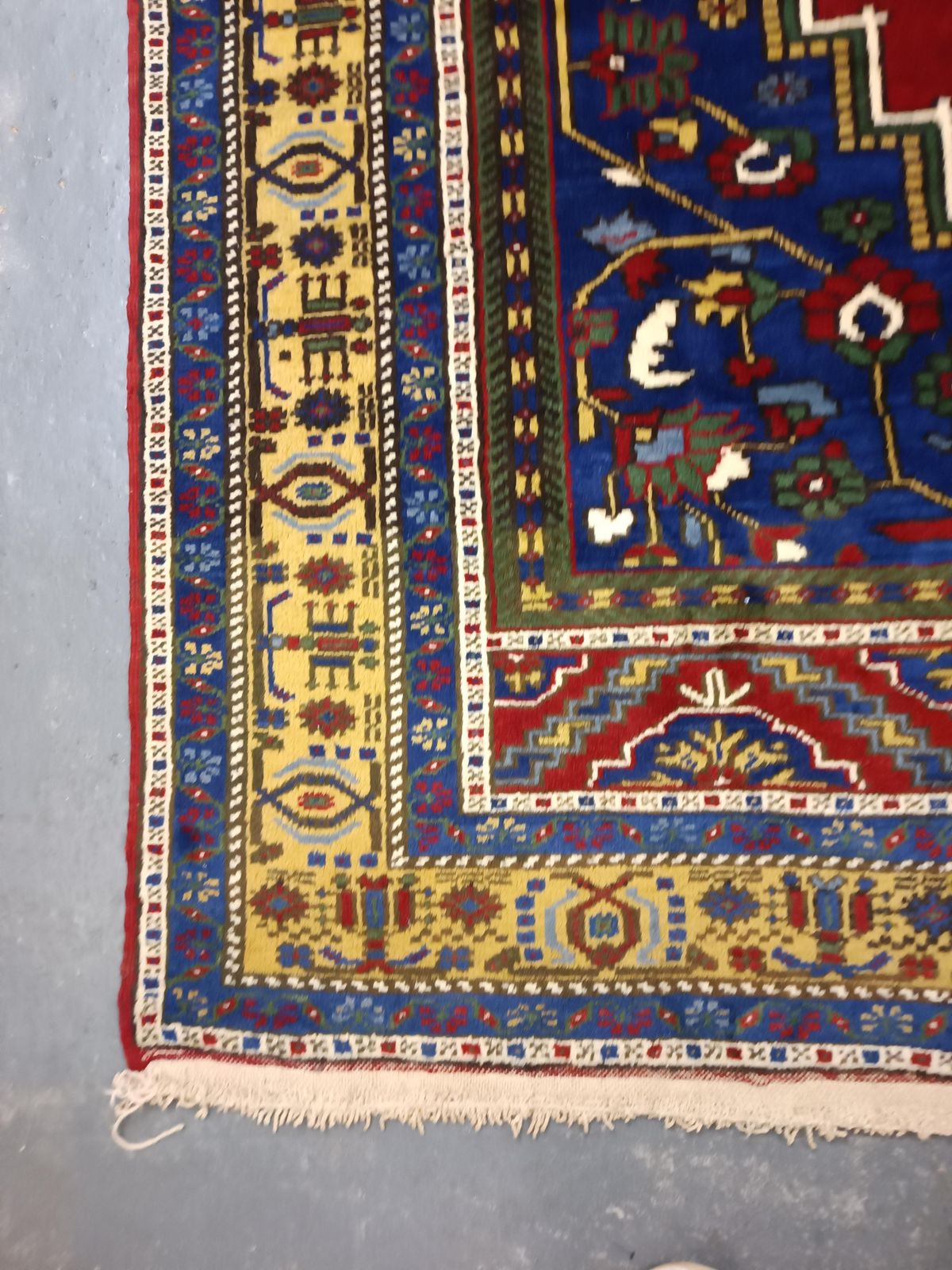 2643.0 Handgeweven Turks wollen vloerkleed 325 x 210 cm groot vintage rood blauw geometrisch tapijt photo