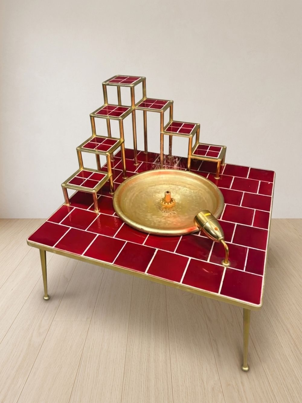 Retro Huisfontein Space Age Geglazuurd Keramiek & Metaal Waterornament Eind 20e Eeuw Europa photo furniture