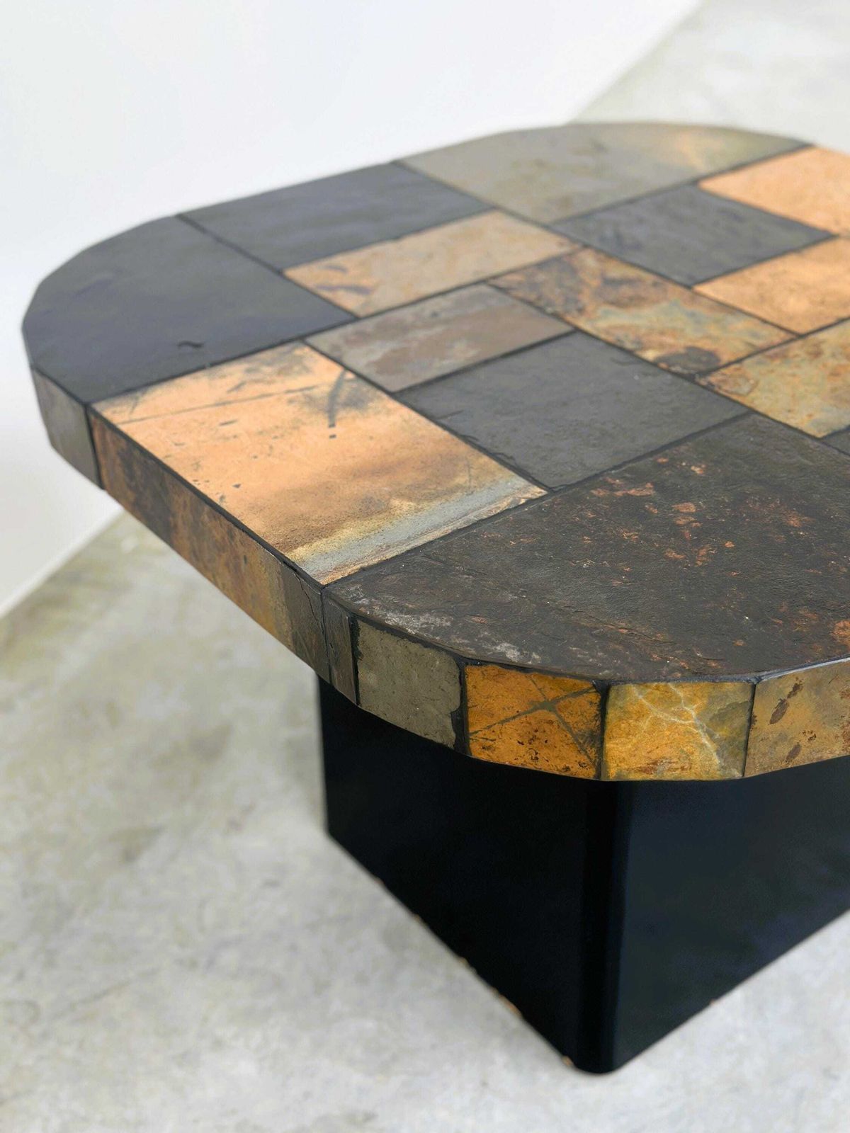 Vintage Mosaic Slate Coffee Table, Stone Tile Coffee Table, Brutalist Cocktail Table, Modernist Side Table, 1970s photo furniture