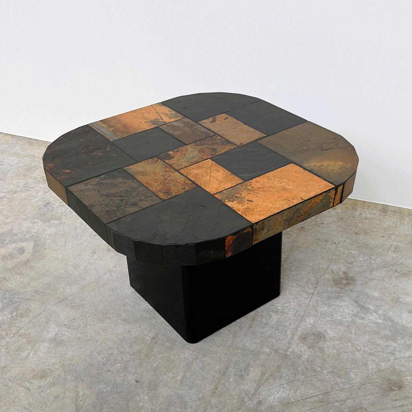 Vintage mozaïek leisteen salontafel, stenen tegels salontafel, Brutalist cocktailtafel, modernistische bijzettafel, jaren 1970 photo 752.0