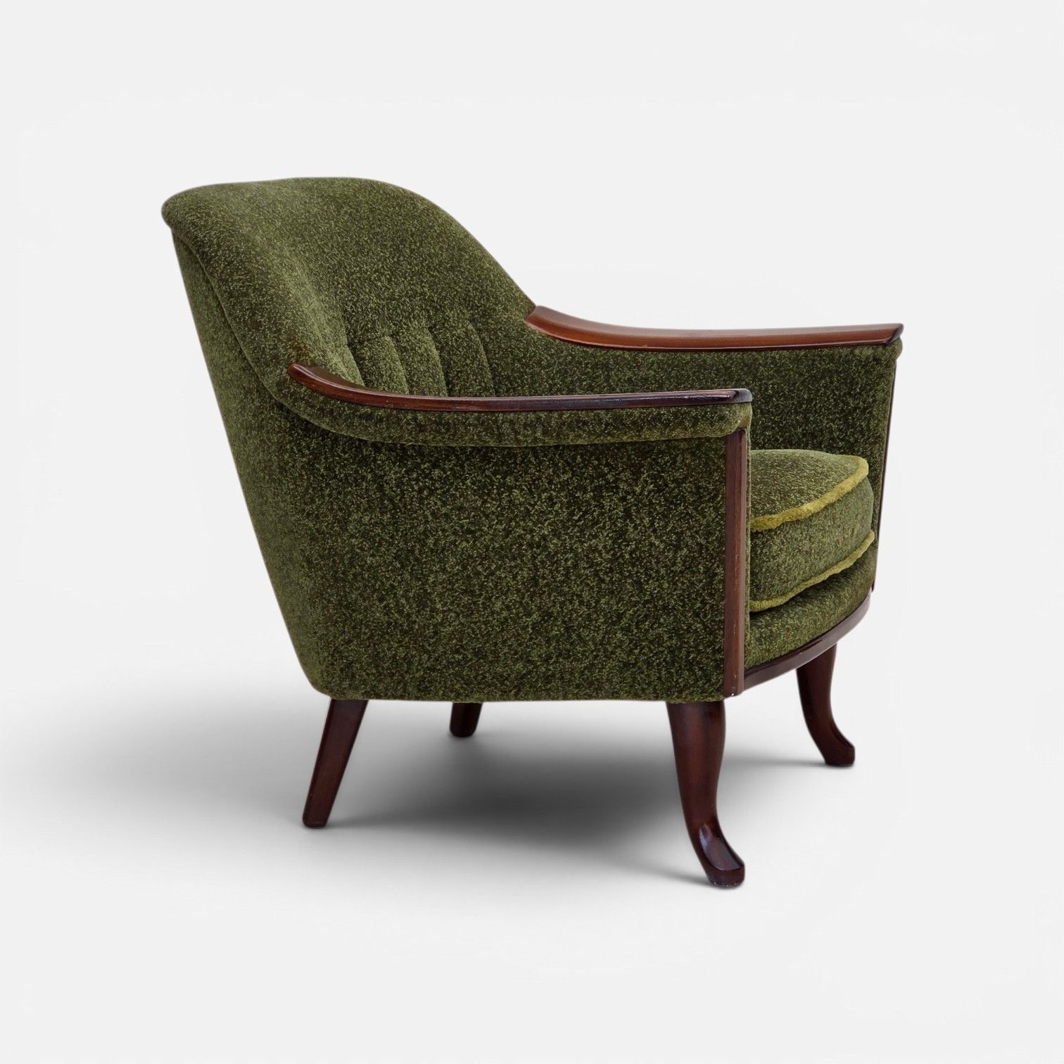 1970s, Norwegian Armchair, Green Furniture Fabric, Teak Wood, photo furniture