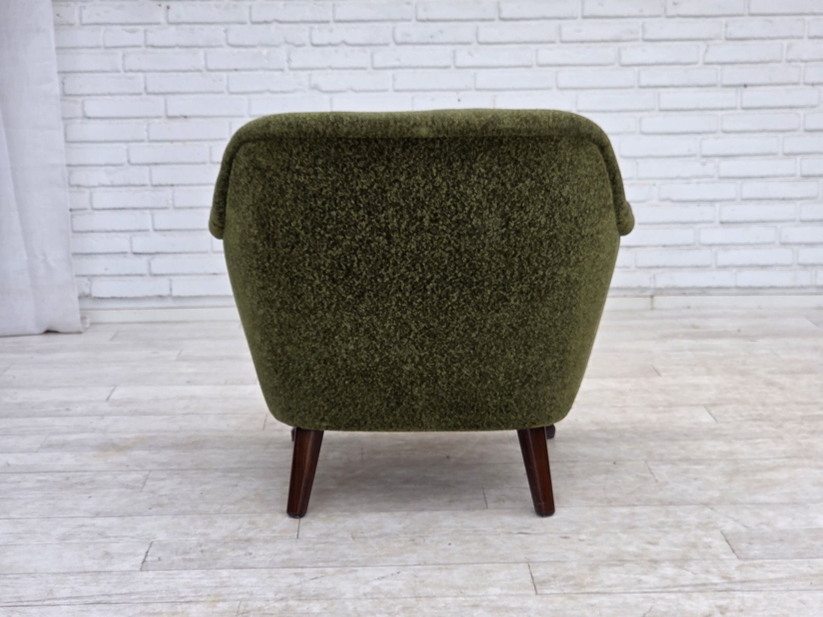 photo buy 1970s, Norwegian Armchair, Green Furniture Fabric, Teak Wood,