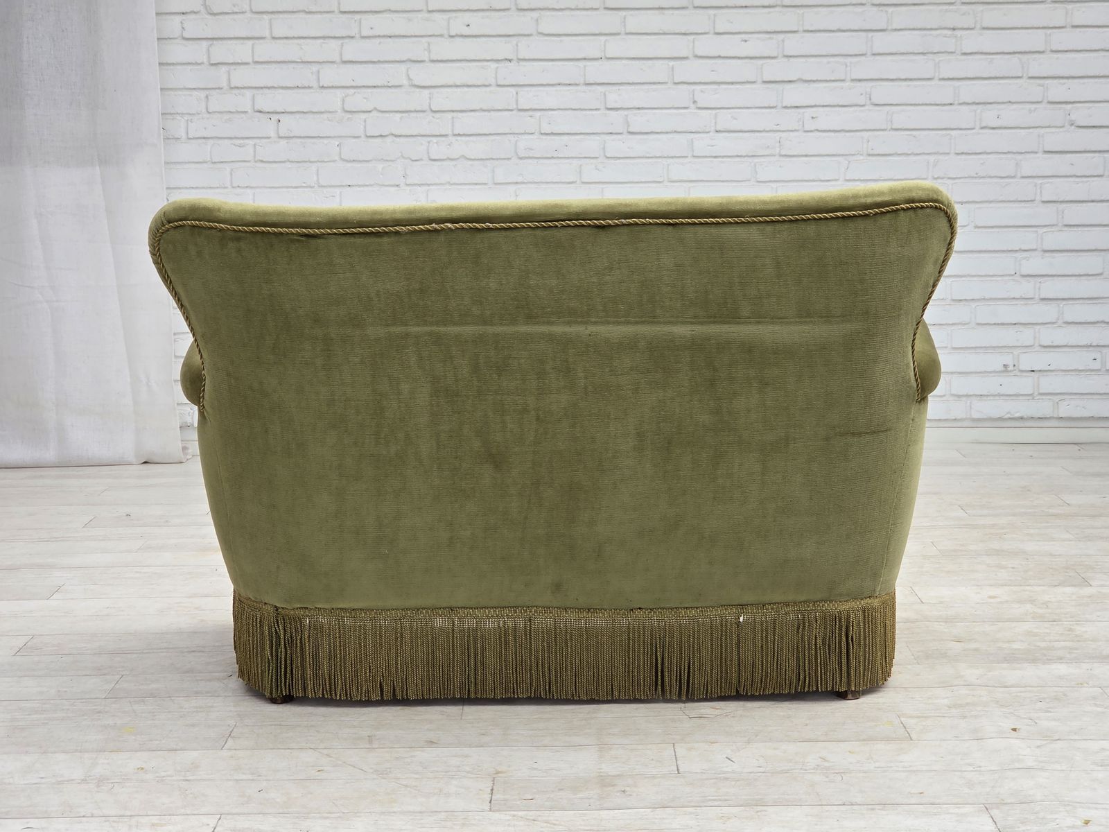 1970s, Danish 2 Seater Sofa, Light Green Furniture Velour. photo Furniture